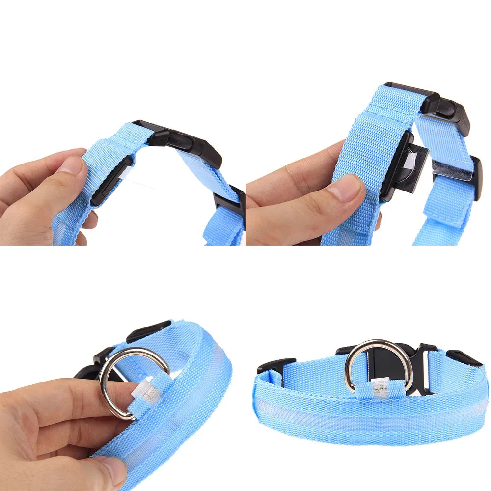 LED Dog Collar – Adjustable Light Up, Glow-in-the-Dark, Waterproof Safety Collar with 3 Flash Modes (XS–XL, Multiple Colors)