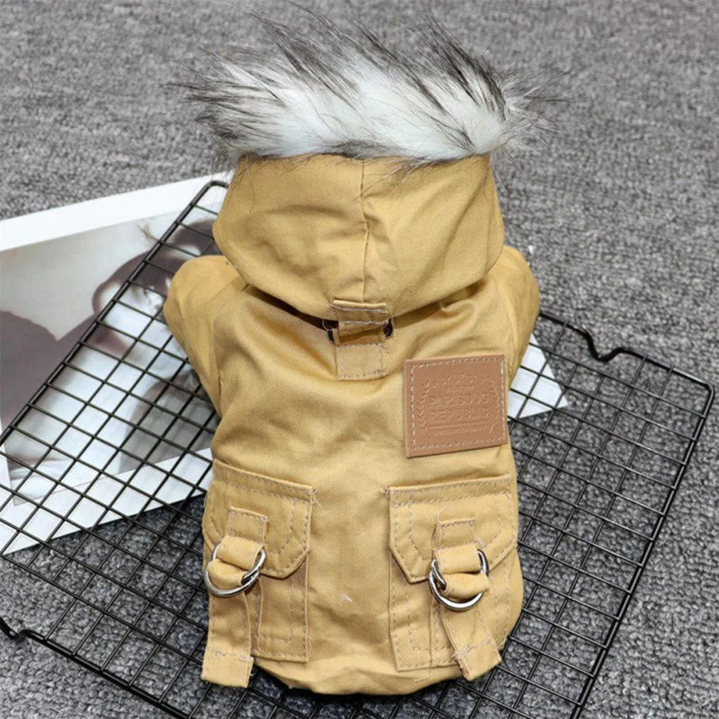 Winter Dog Coat with Hood – Warm Puppy Jacket for Small & Medium Dogs, Windproof Pet Clothes for Chihuahua, Yorkie & More (Green/Khaki)