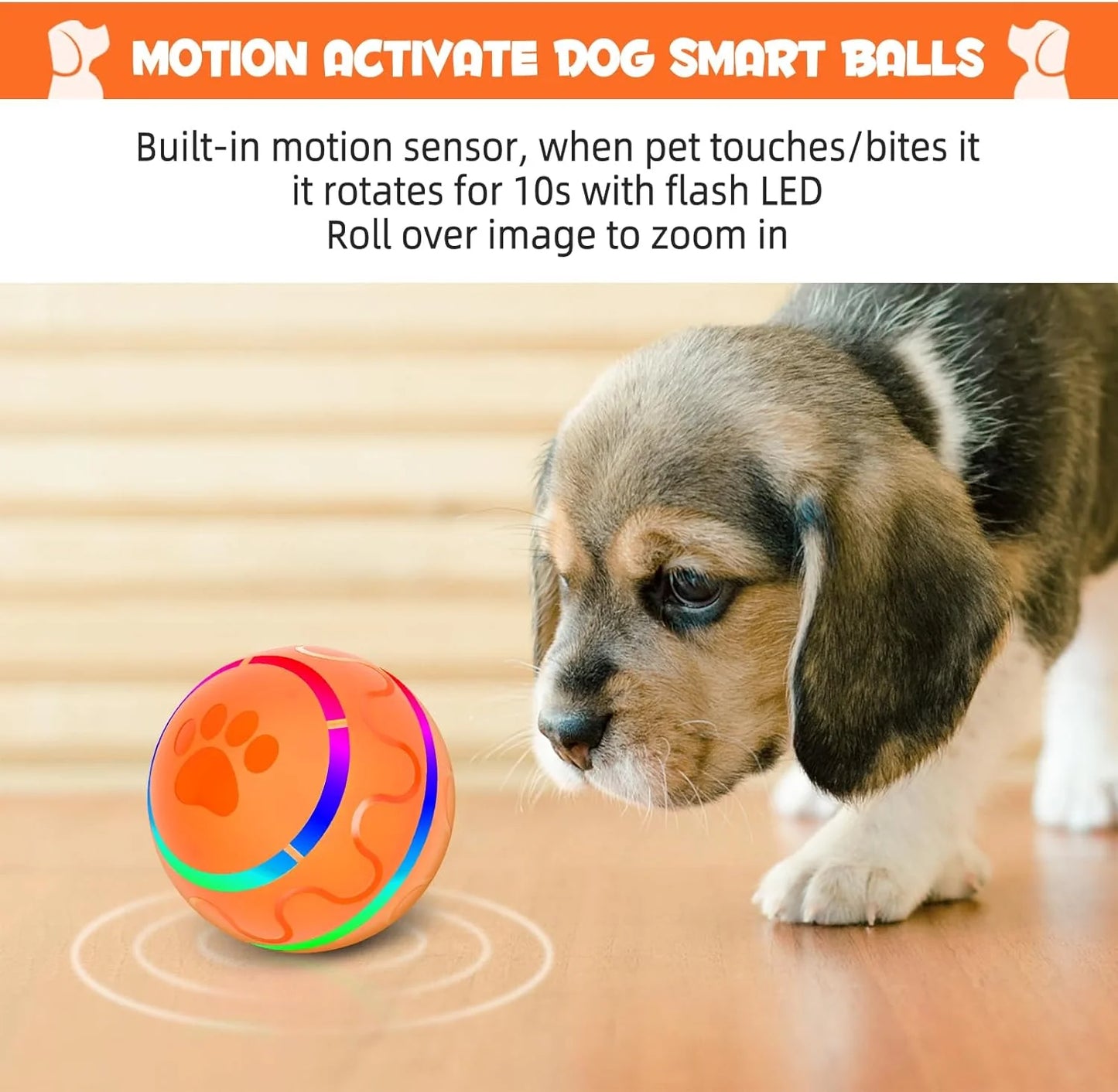 Peppy Pet Ball β Interactive Rolling Dog Toy with LED Lights, Motion-Activated, Rechargeable, for Small & Medium Breeds