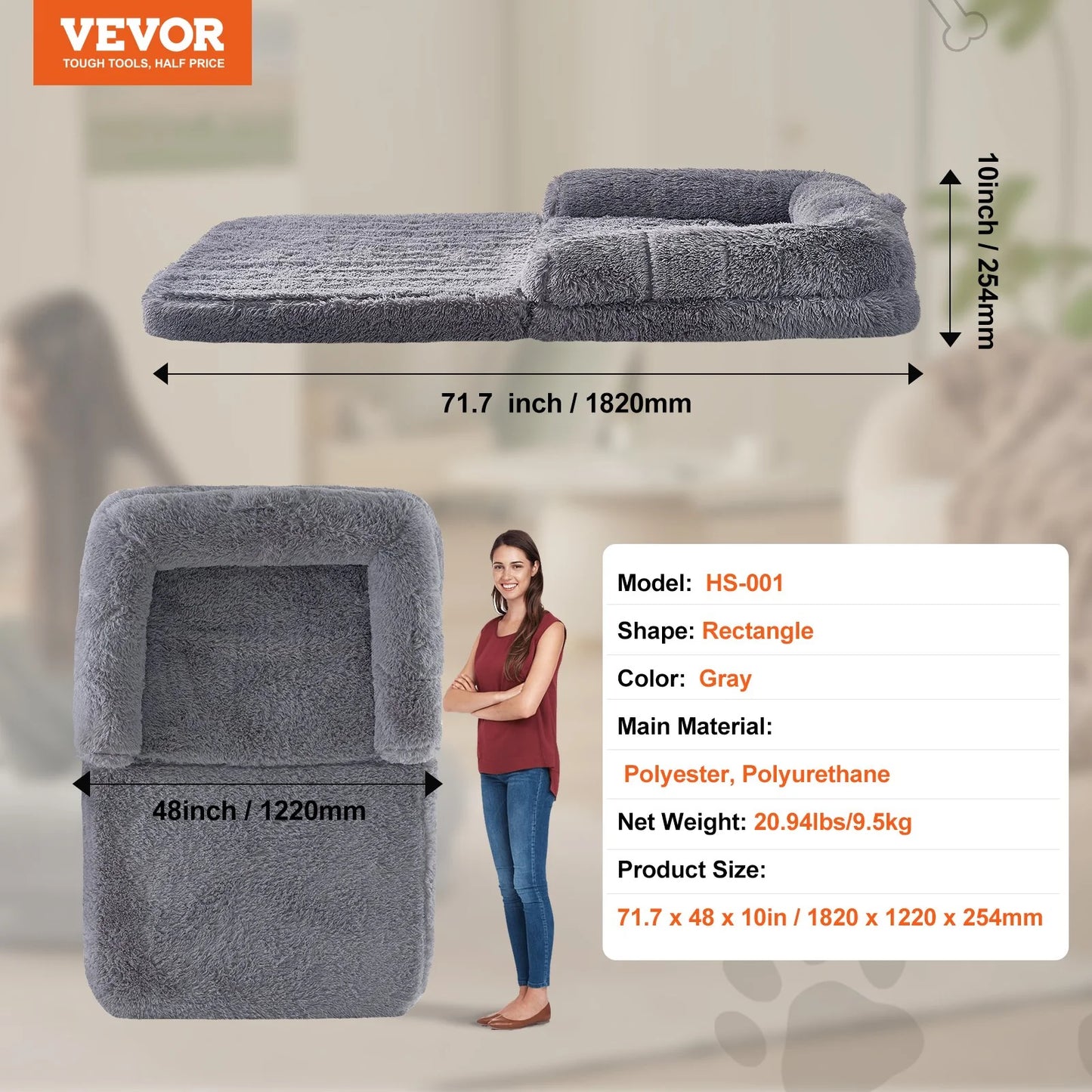 Large Human Dog Bed – 72"x48"x10" Oversized Cozy Lounger, Washable PV Velvet, Ultra-Soft & Comfy