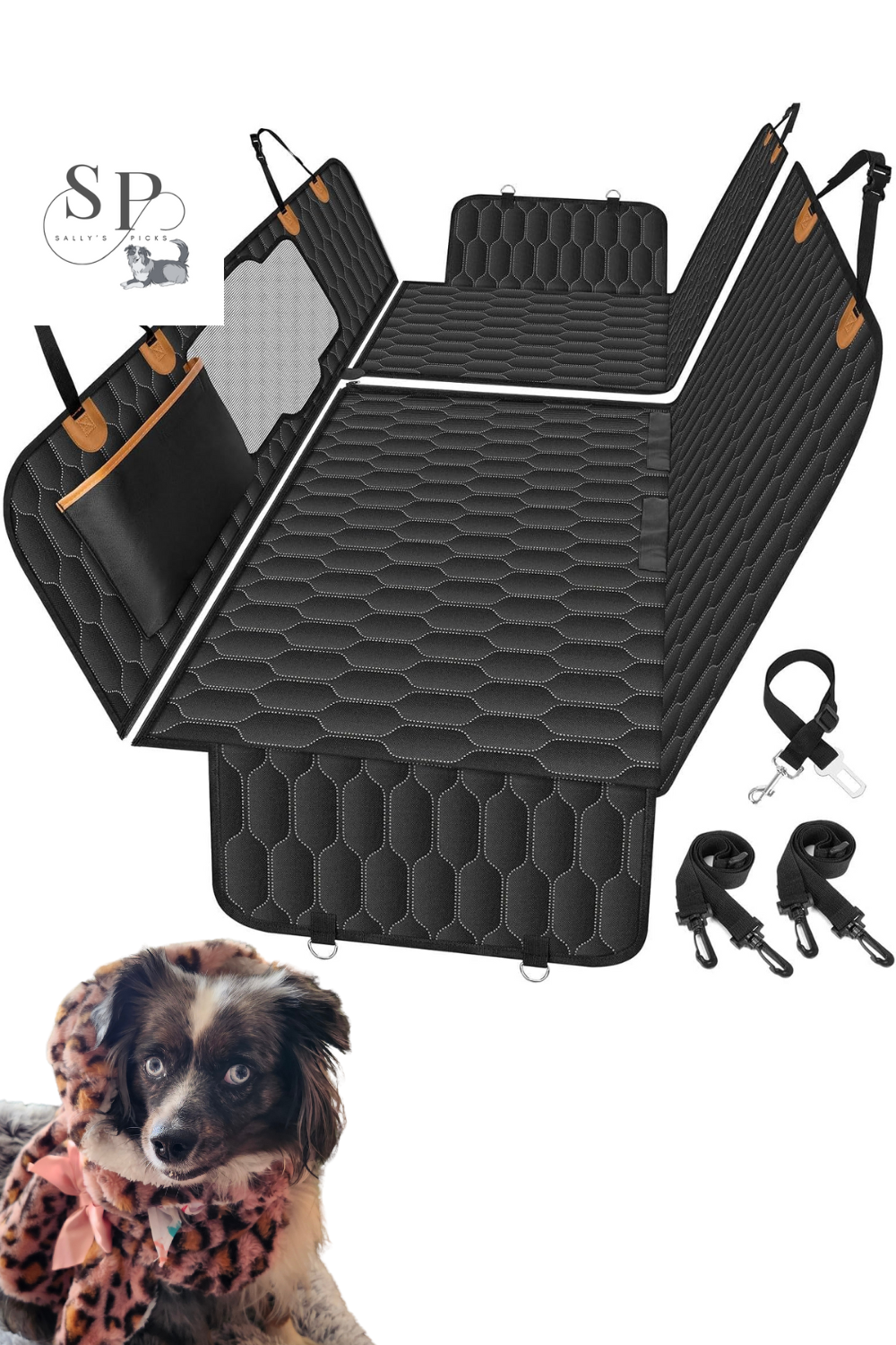 Dog Car Seat Cover Hammock – Waterproof, Scratch-Proof & Nonslip Back Seat Protector with Mesh Window, Storage Pockets & Side Flaps – Fits Cars, SUVs & Trucks (Black/Orange)