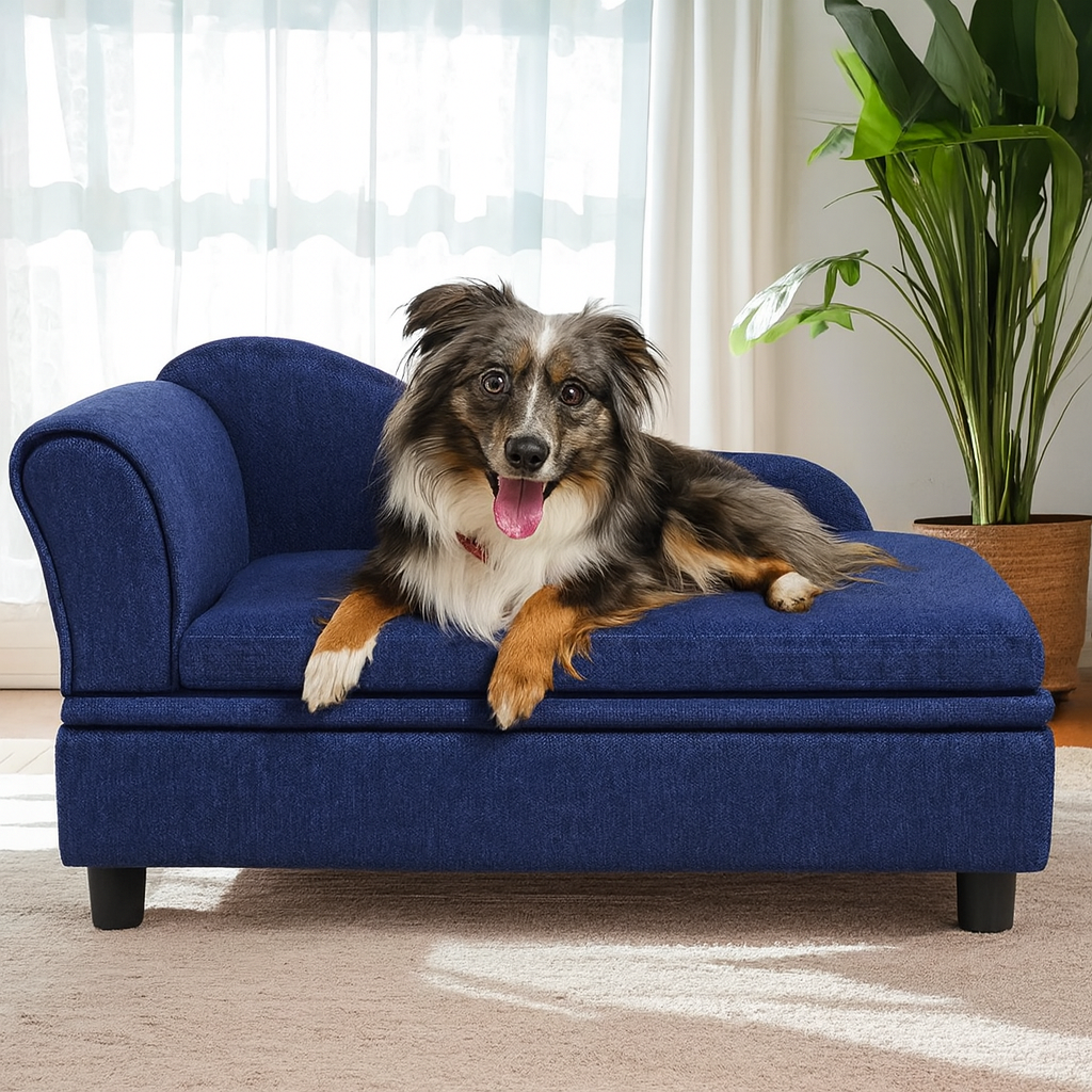 30" Pet Sofa with Hidden Storage – Soft Tufted Dog Couch for Small Dogs & Cats up to 30 lbs, Velvet, Modern Raised Bed with Cushion