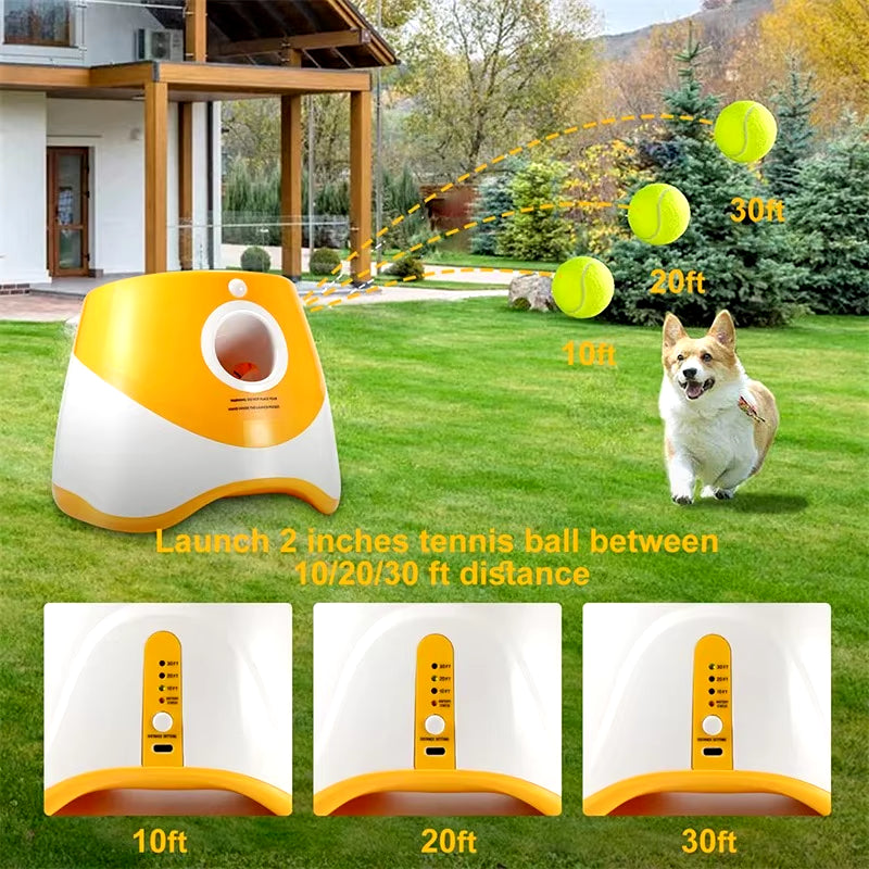 Automatic Dog Tennis Ball Launcher - Rechargeable Interactive Toy with 6 Balls for Endless Fun"