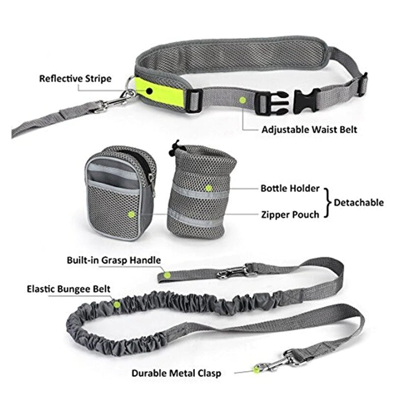 Reflective Hands-Free Dog Leash & Waist Belt Set – Adjustable for Running, Jogging, Walking, Training