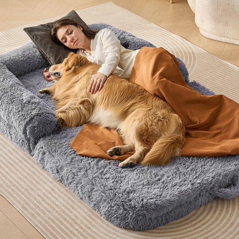 Large Human Dog Bed – 72"x48"x10" Oversized Cozy Lounger, Washable PV Velvet, Ultra-Soft & Comfy