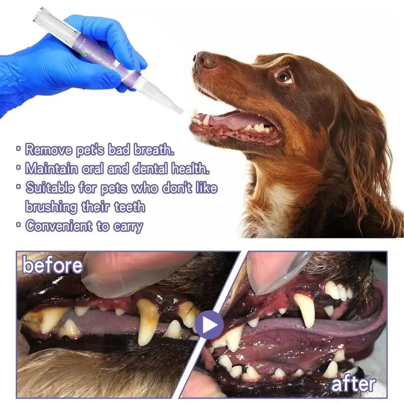 "Natural Pet Tooth Repair Gel & Breath Freshener for Dogs & Cats - Toothpaste & Cleaner for Puppies & Kittens"