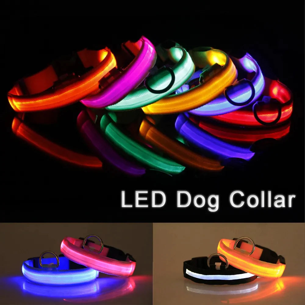 LED Dog Collar – Adjustable Light Up, Glow-in-the-Dark, Waterproof Safety Collar with 3 Flash Modes (XS–XL, Multiple Colors)