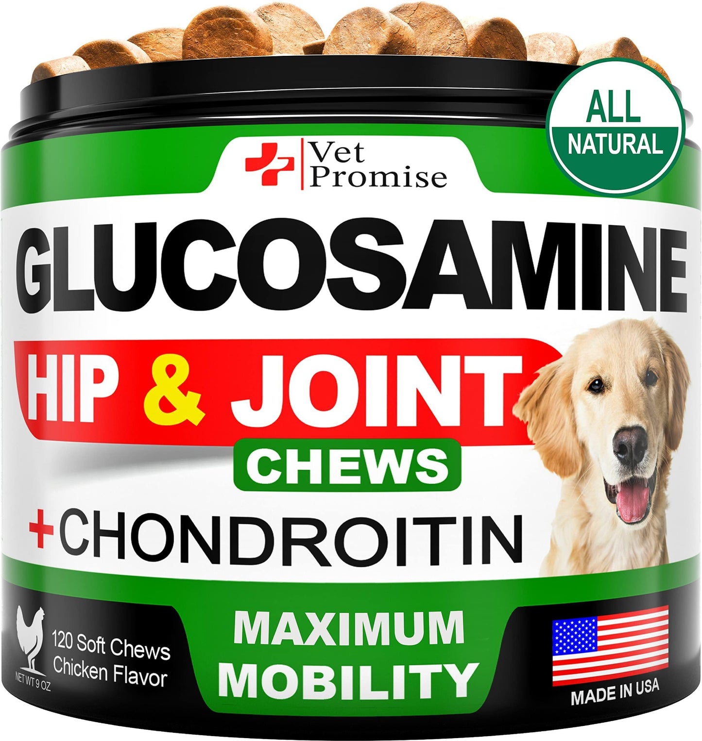 Glucosamine Hip & Joint Supplement for Dogs – 120 Soft Chews for Pain Relief & Mobility Support