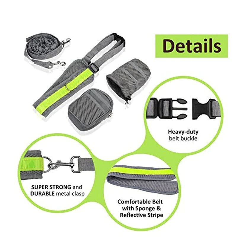 Reflective Hands-Free Dog Leash & Waist Belt Set – Adjustable for Running, Jogging, Walking, Training