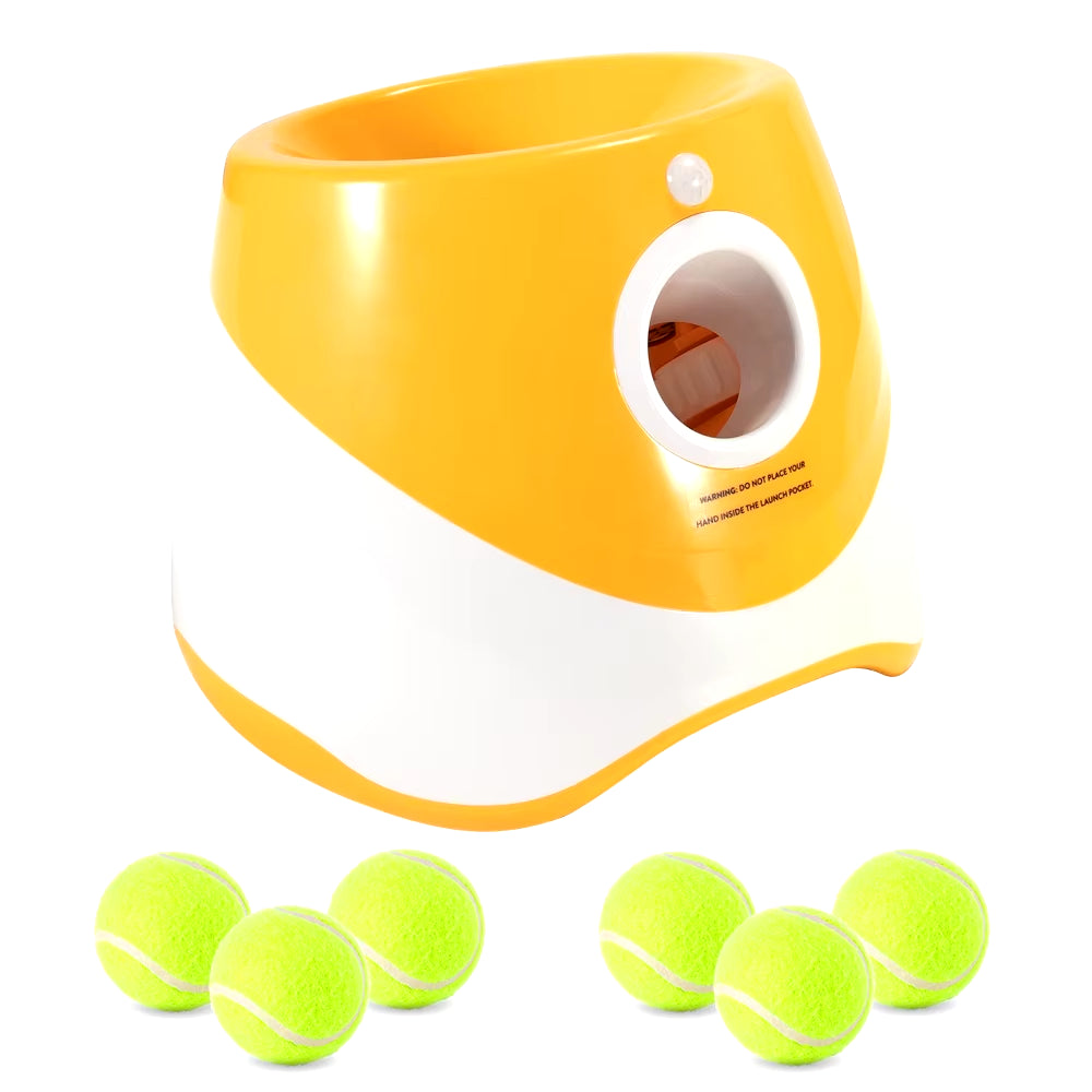 Automatic Dog Tennis Ball Launcher - Rechargeable Interactive Toy with 6 Balls for Endless Fun"