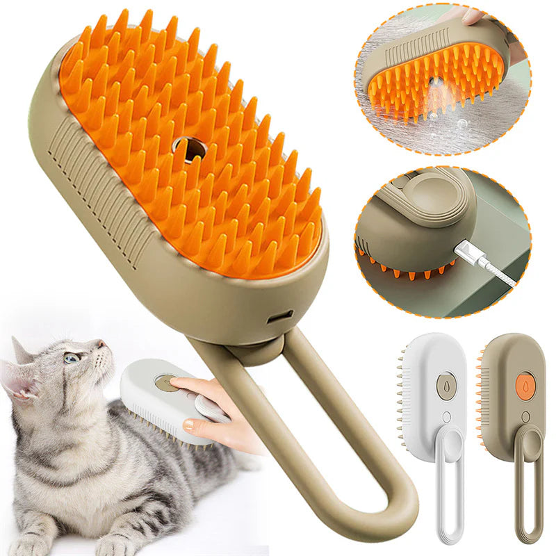 3-in-1 Steamy Pet Brush – Electric Spray Grooming Comb for Cats & Dogs | Hair Removal, Massage & Detangling