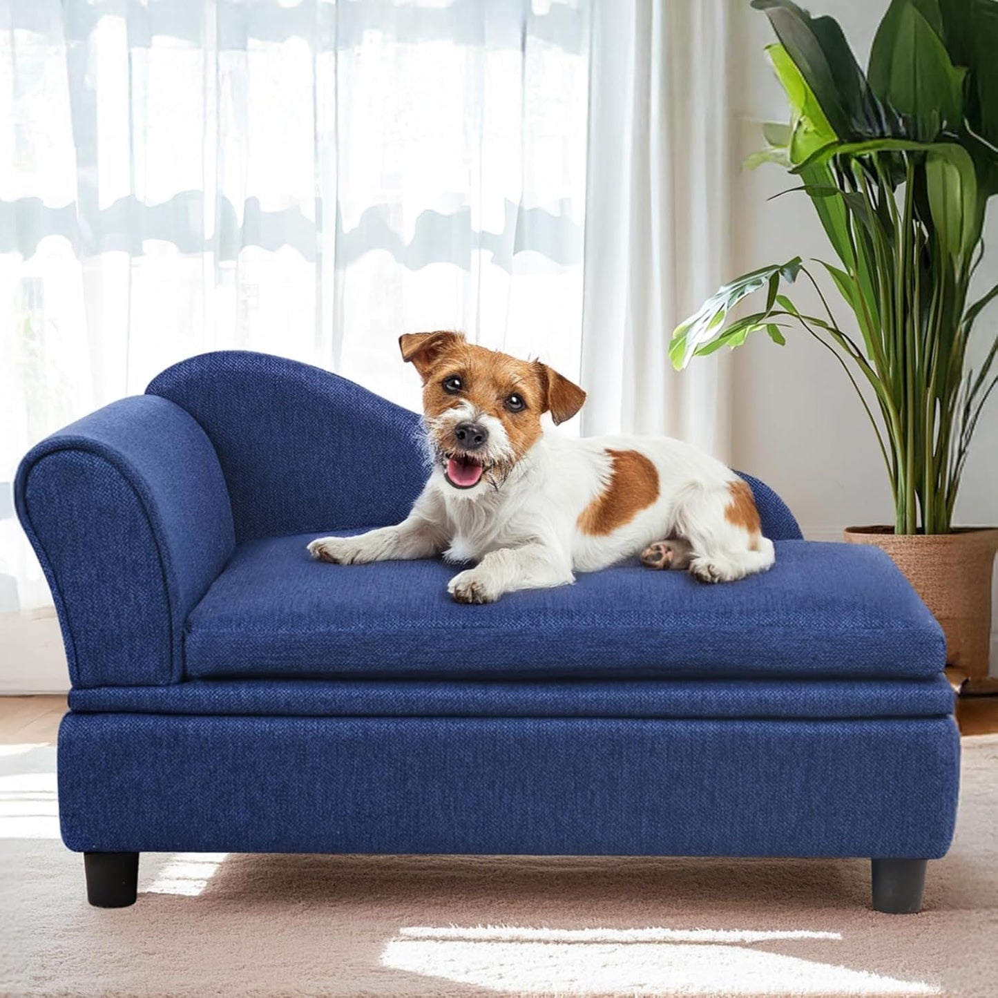 30" Pet Sofa with Hidden Storage – Soft Tufted Dog Couch for Small Dogs & Cats up to 30 lbs, Velvet, Modern Raised Bed with Cushion