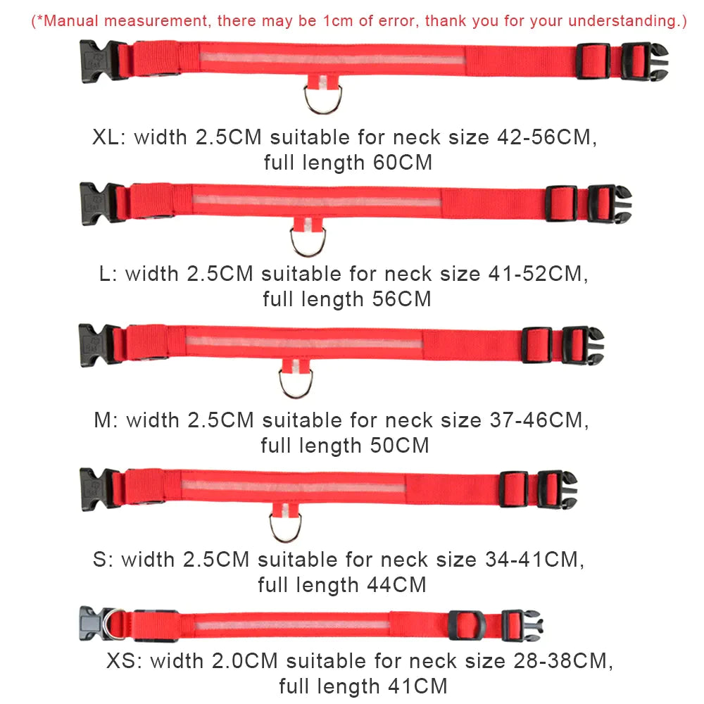 LED Dog Collar – Adjustable Light Up, Glow-in-the-Dark, Waterproof Safety Collar with 3 Flash Modes (XS–XL, Multiple Colors)