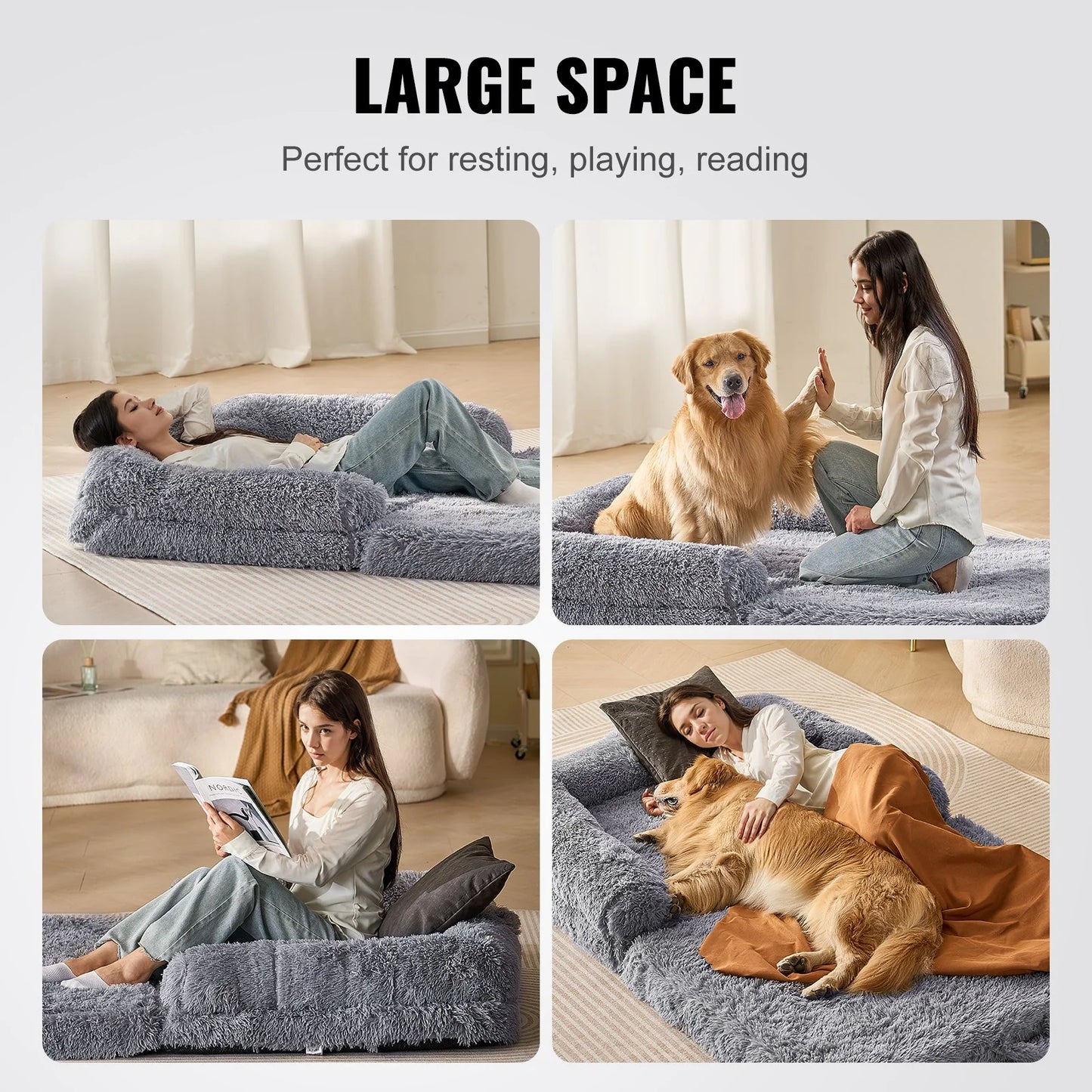 Large Human Dog Bed – 72"x48"x10" Oversized Cozy Lounger, Washable PV Velvet, Ultra-Soft & Comfy