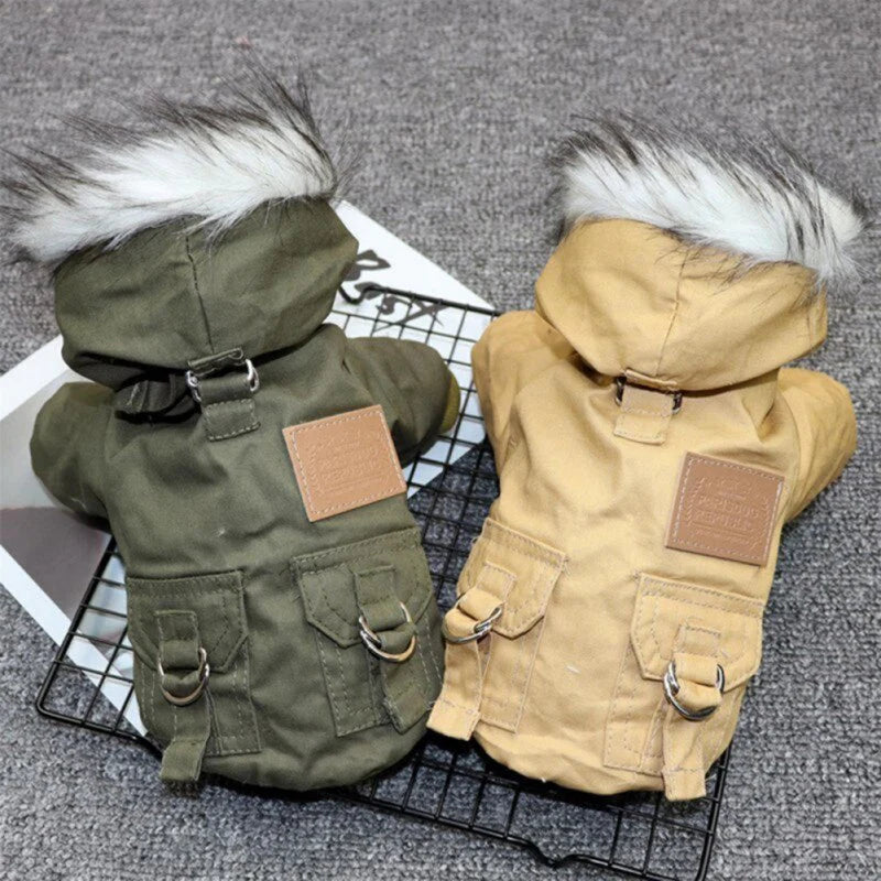 Winter Dog Coat with Hood – Warm Puppy Jacket for Small & Medium Dogs, Windproof Pet Clothes for Chihuahua, Yorkie & More (Green/Khaki)