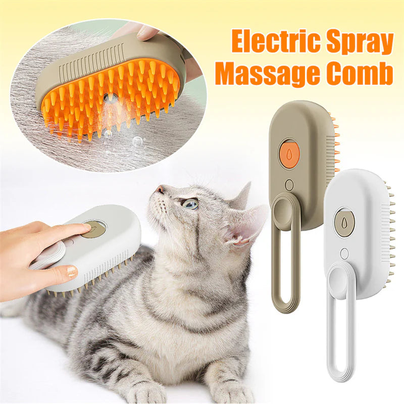 3-in-1 Steamy Pet Brush – Electric Spray Grooming Comb for Cats & Dogs | Hair Removal, Massage & Detangling