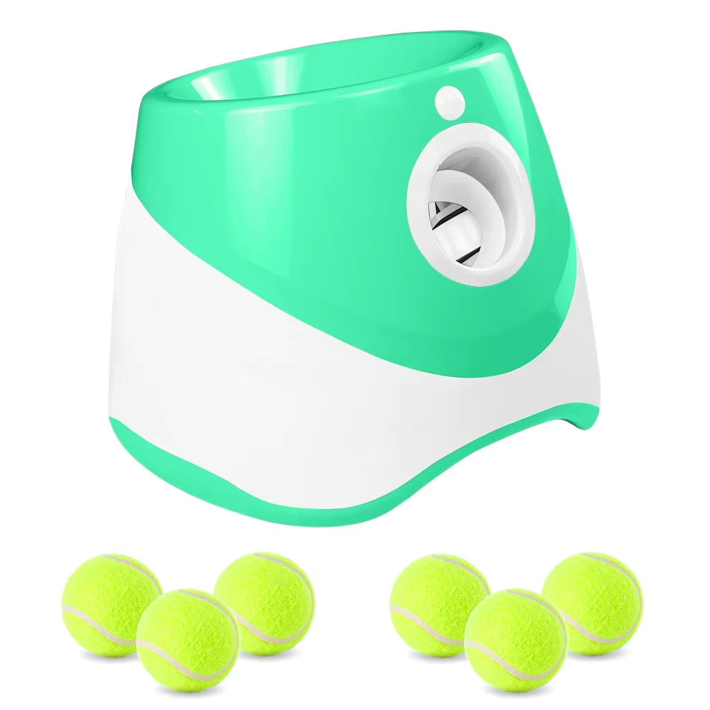 Automatic Dog Tennis Ball Launcher - Rechargeable Interactive Toy with 6 Balls for Endless Fun"