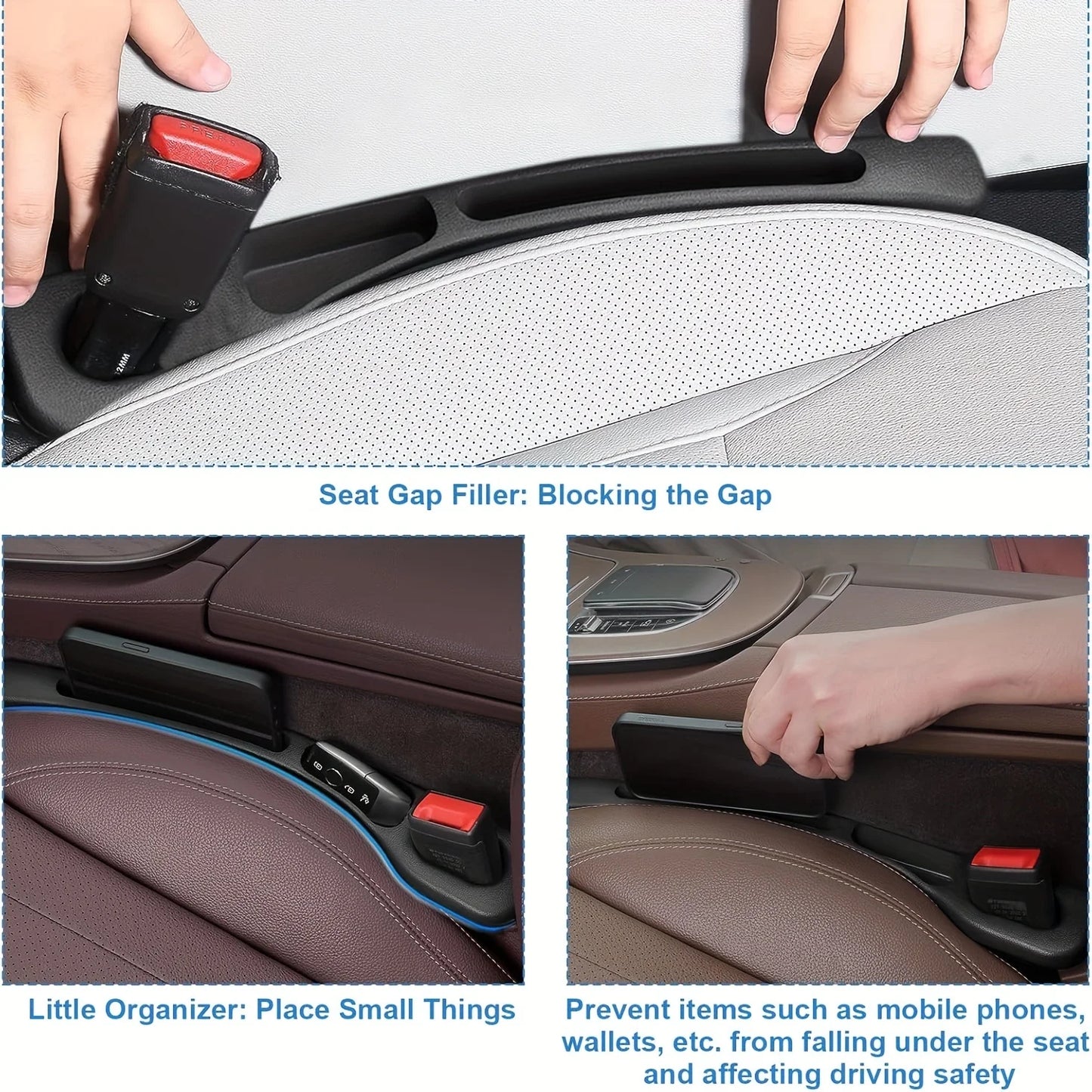 2Pc Car Seat Gap Filler Organizer – PU Leather, Waterproof, 2-Groove Car Seat Gap Storage for Phones & Essentials