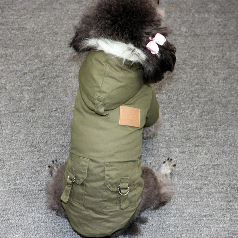 Winter Dog Coat with Hood – Warm Puppy Jacket for Small & Medium Dogs, Windproof Pet Clothes for Chihuahua, Yorkie & More (Green/Khaki)