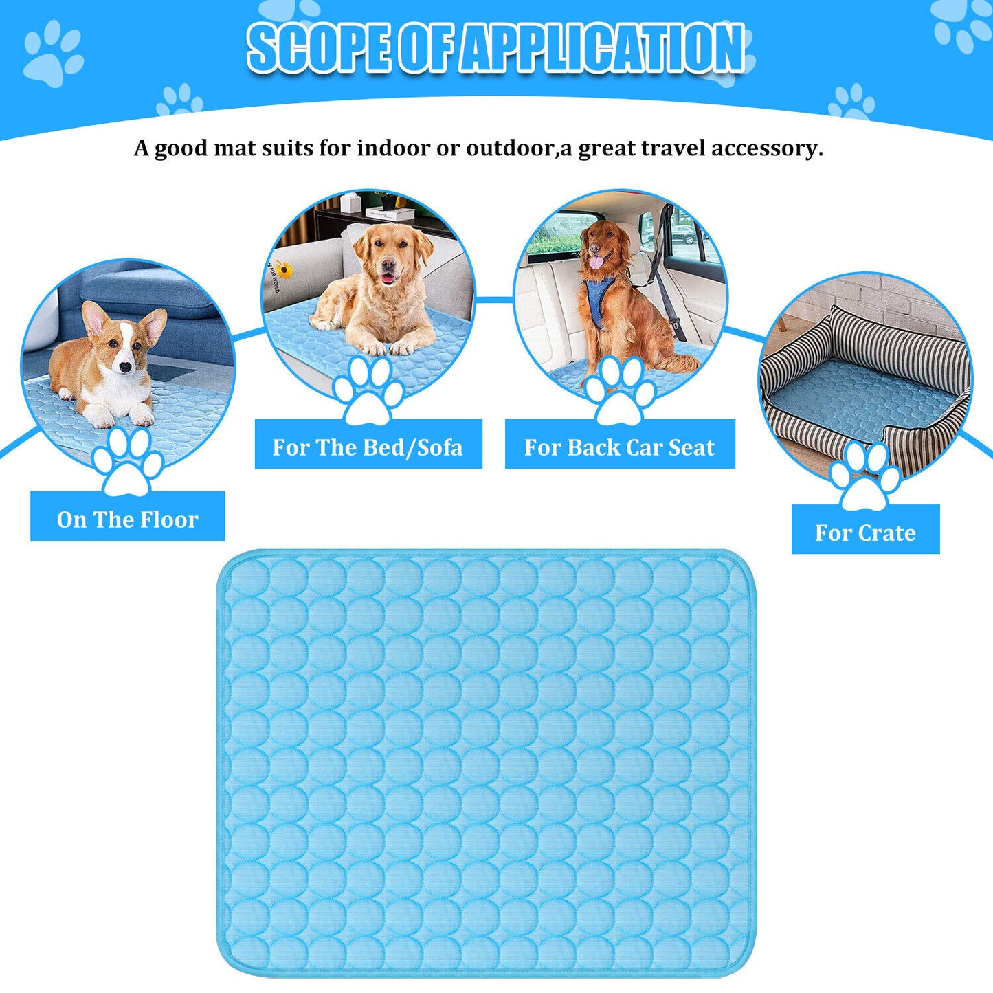 Cooling Pet Mat for Dogs & Cats – Ice Silk Summer Pad, Washable, Non-Slip & Waterproof