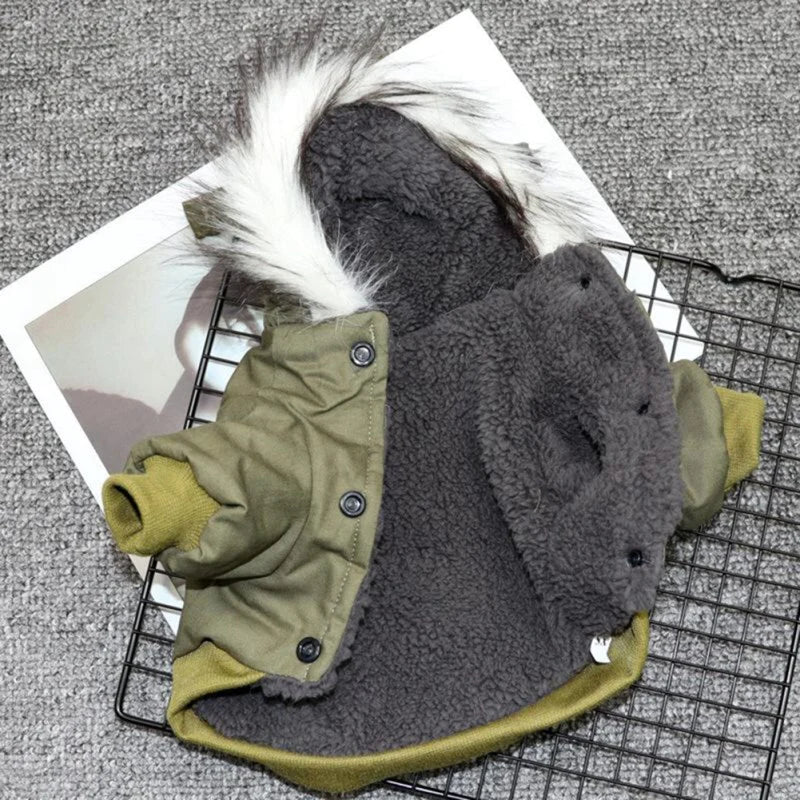 Winter Dog Coat with Hood – Warm Puppy Jacket for Small & Medium Dogs, Windproof Pet Clothes for Chihuahua, Yorkie & More (Green/Khaki)