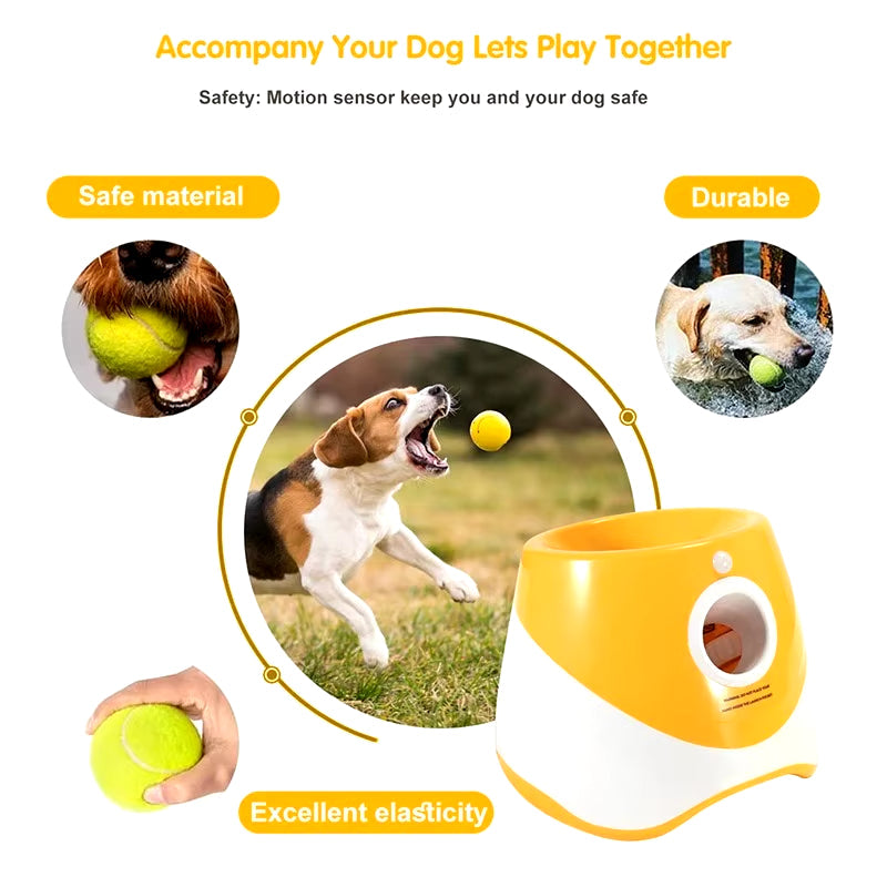 Automatic Dog Tennis Ball Launcher - Rechargeable Interactive Toy with 6 Balls for Endless Fun"