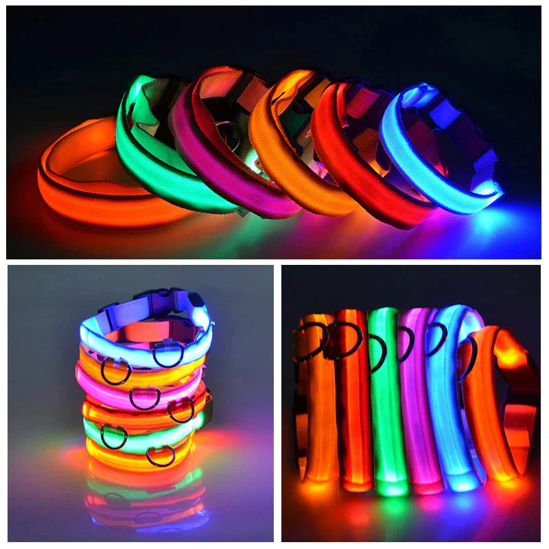 LED Dog Collar – Adjustable Light Up, Glow-in-the-Dark, Waterproof Safety Collar with 3 Flash Modes (XS–XL, Multiple Colors)