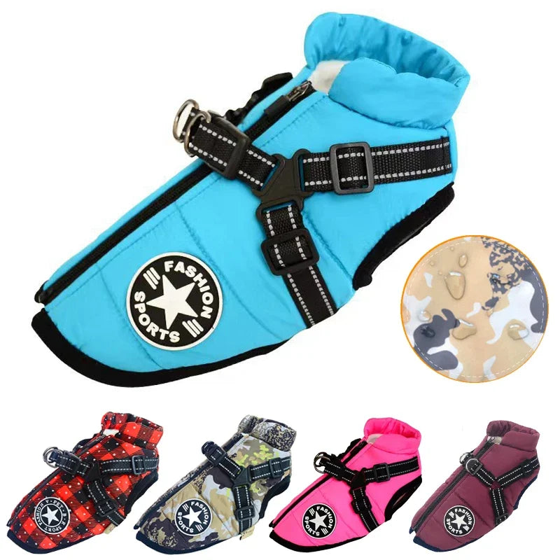 Waterproof Winter Dog Jacket with Harness – Warm Pet Coat for Large & Small Dogs (Labrador, French Bulldog, Chihuahua)