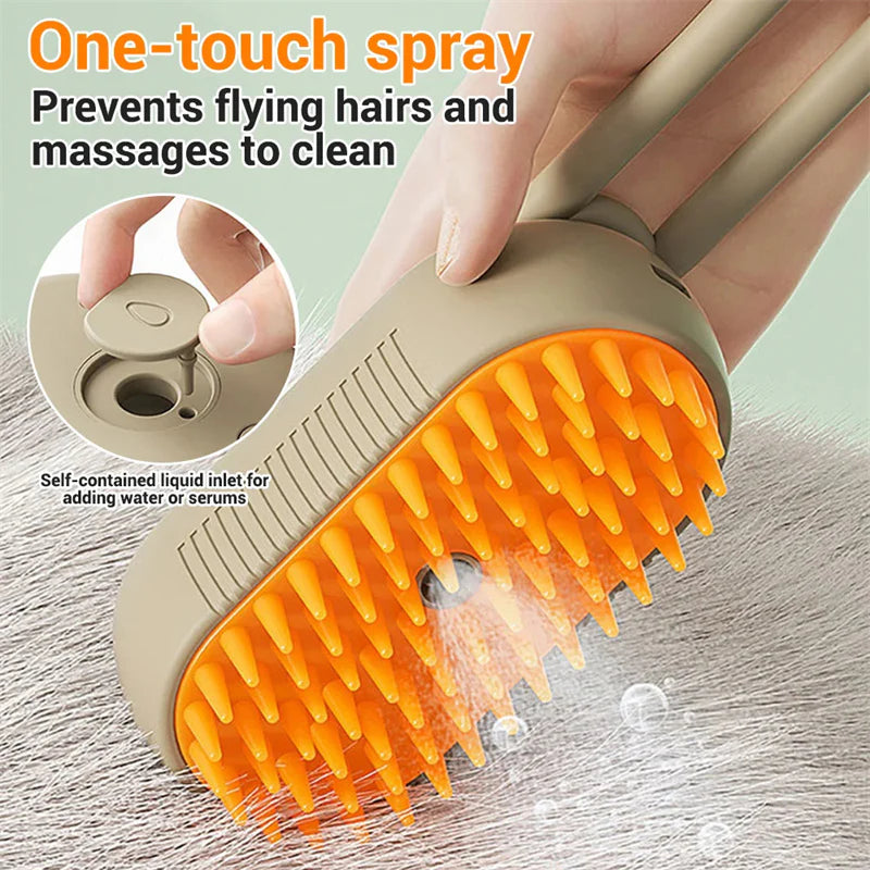 3-in-1 Steamy Pet Brush – Electric Spray Grooming Comb for Cats & Dogs | Hair Removal, Massage & Detangling