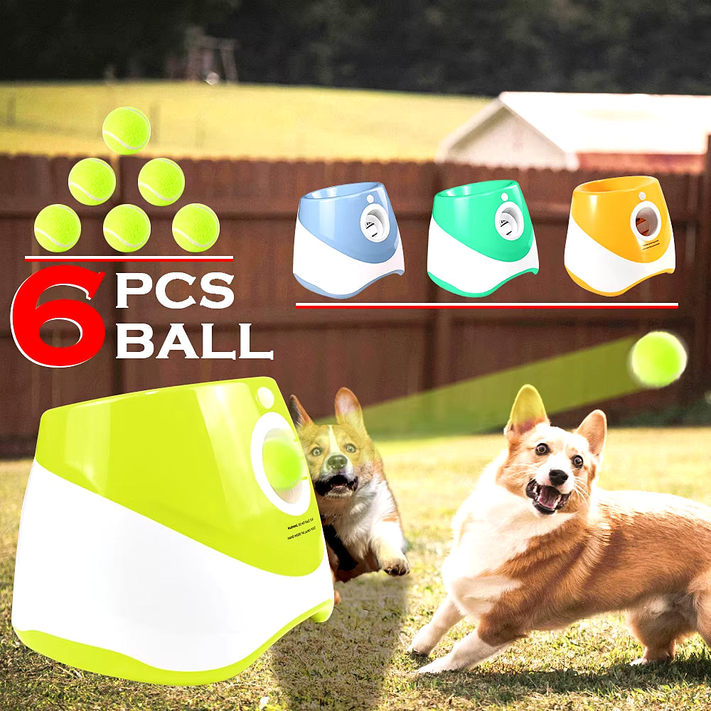 Automatic Dog Tennis Ball Launcher - Rechargeable Interactive Toy with 6 Balls for Endless Fun"