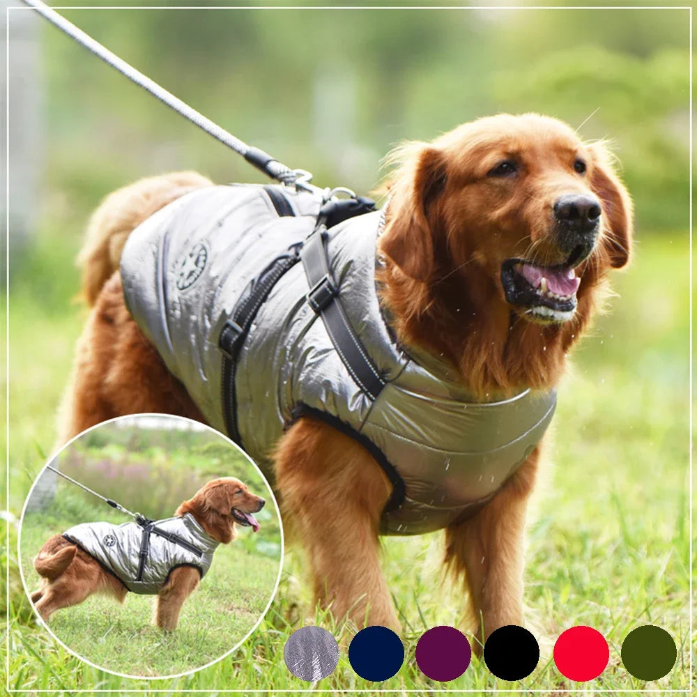 Waterproof Winter Dog Jacket with Harness – Warm Pet Coat for Large & Small Dogs (Labrador, French Bulldog, Chihuahua)