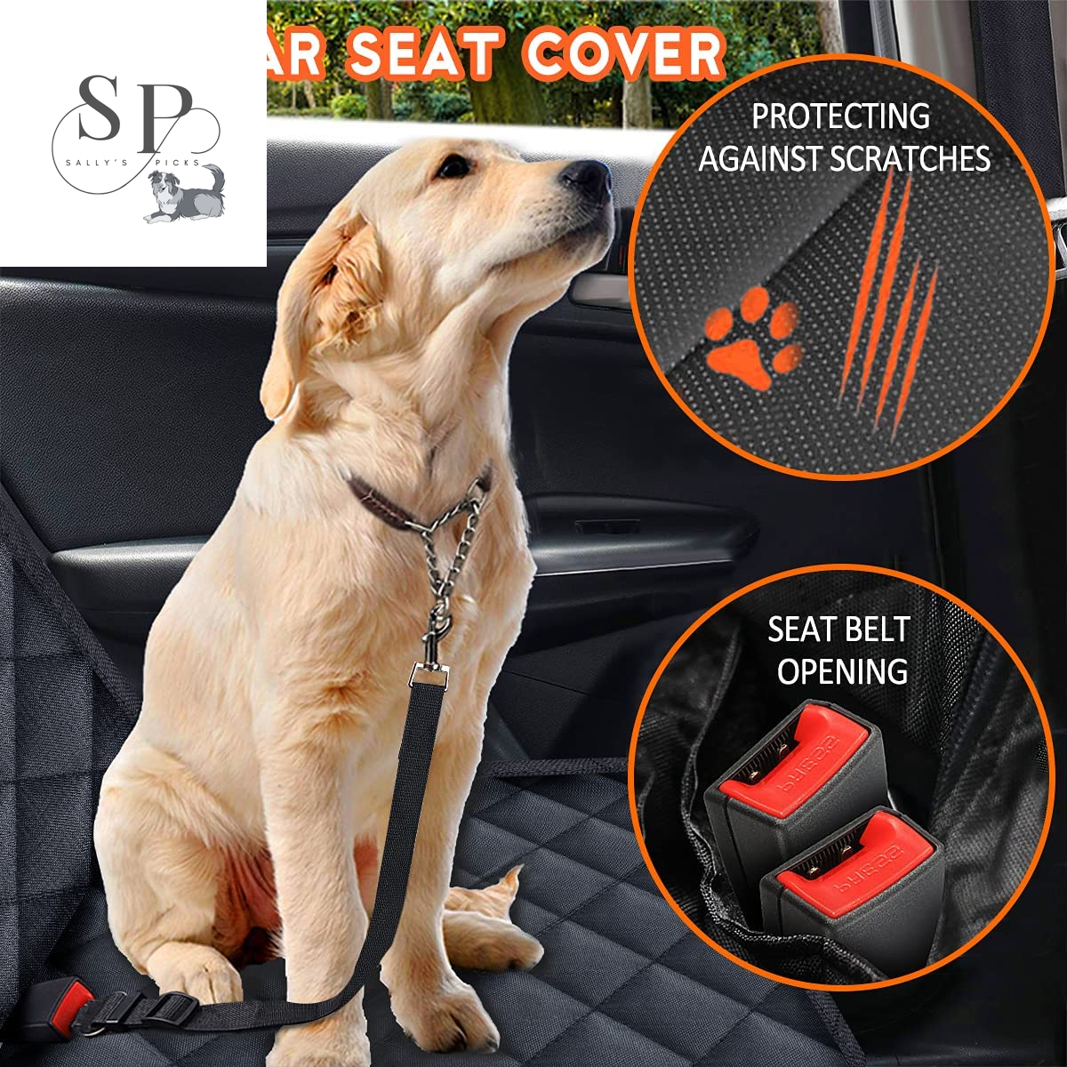 Waterproof Dog Car Seat Cover – Back Seat Protector with Armrest Fit, Non-Slip & Machine Washable, for Cars, Trucks & SUVs – Black