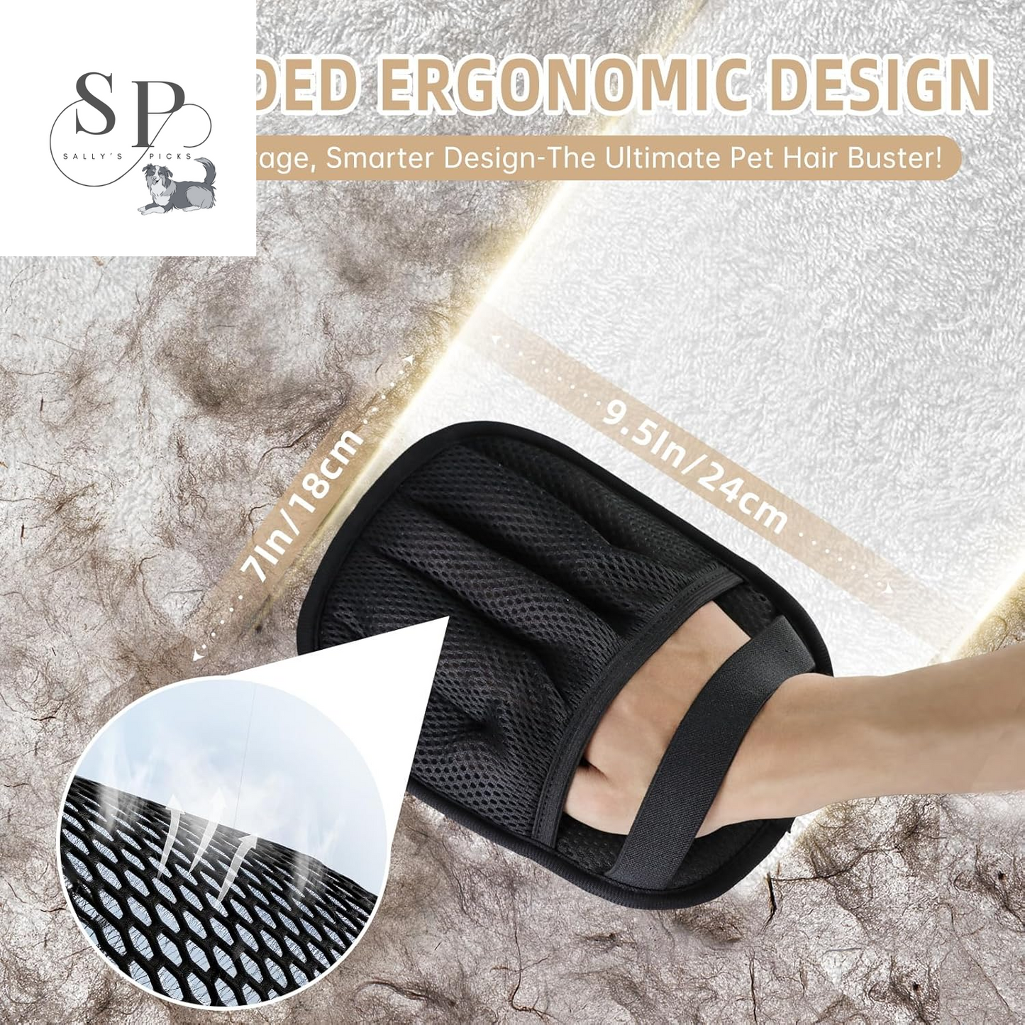 2-Pack Pro Pet Hair Removal Gloves – Five-Finger Electrostatic Design, Reusable & Washable Hair Remover for Dogs, Cats, Furniture, Carpet, Clothes & Car Seats (Black, L)
