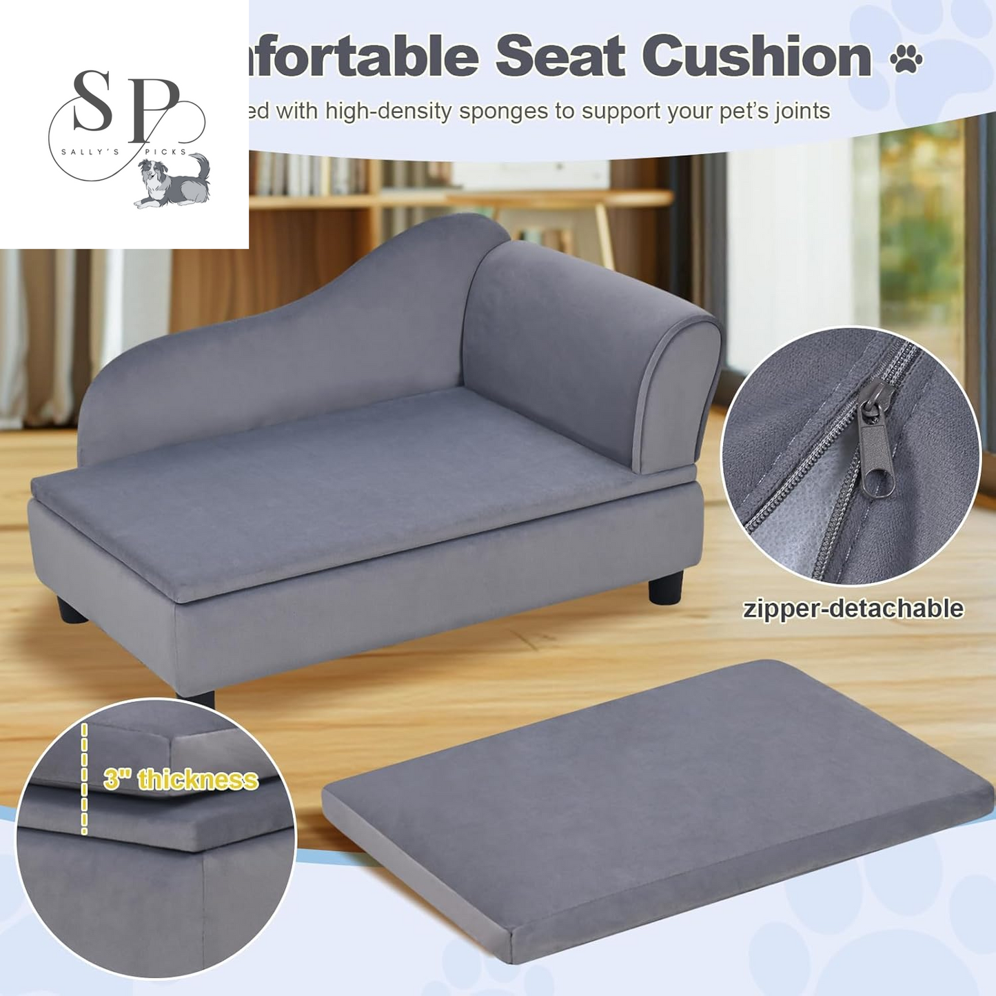 30" Pet Sofa with Hidden Storage – Soft Tufted Dog Couch for Small Dogs & Cats up to 30 lbs, Velvet, Modern Raised Bed with Cushion