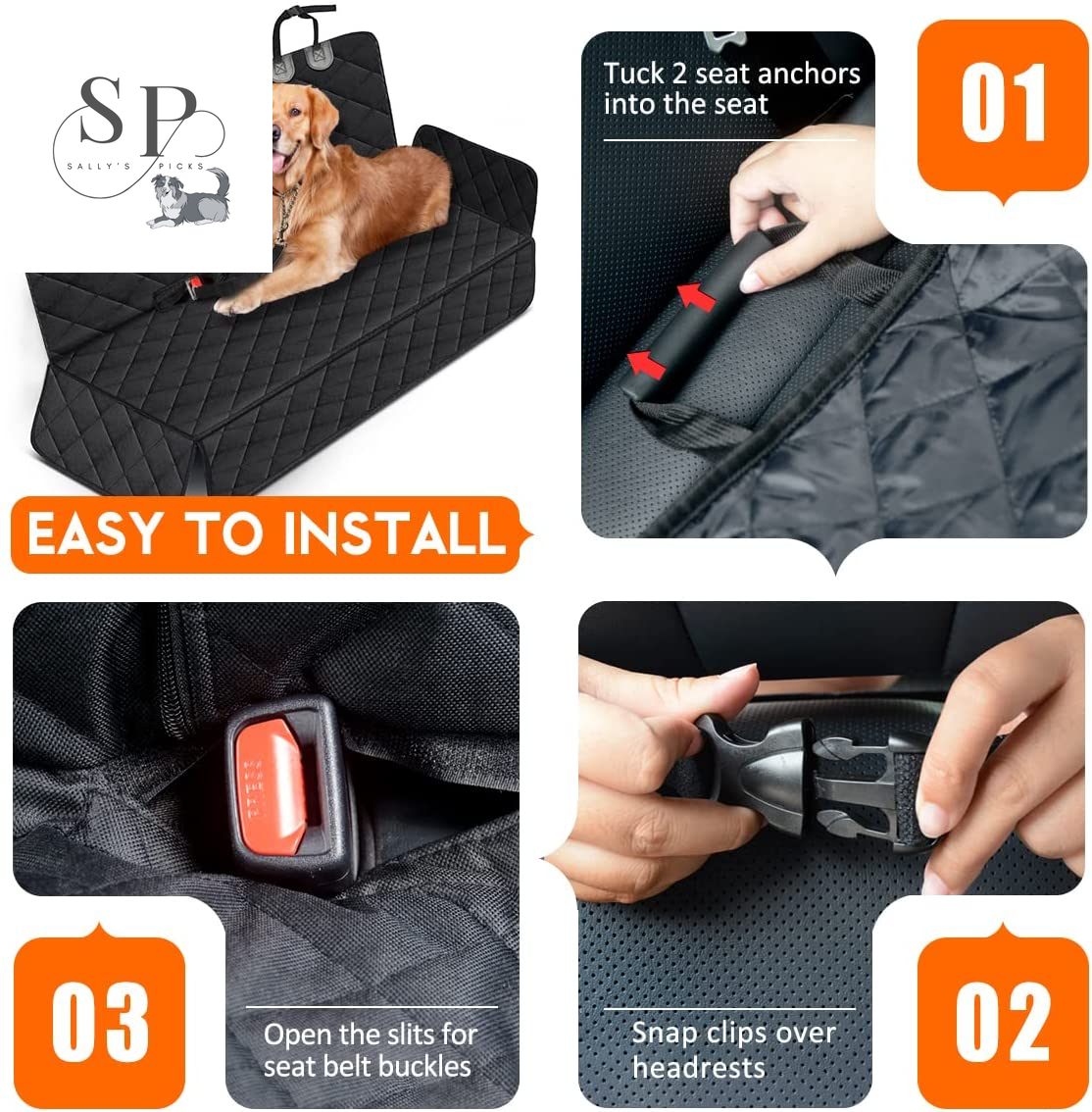Waterproof Dog Car Seat Cover – Back Seat Protector with Armrest Fit, Non-Slip & Machine Washable, for Cars, Trucks & SUVs – Black
