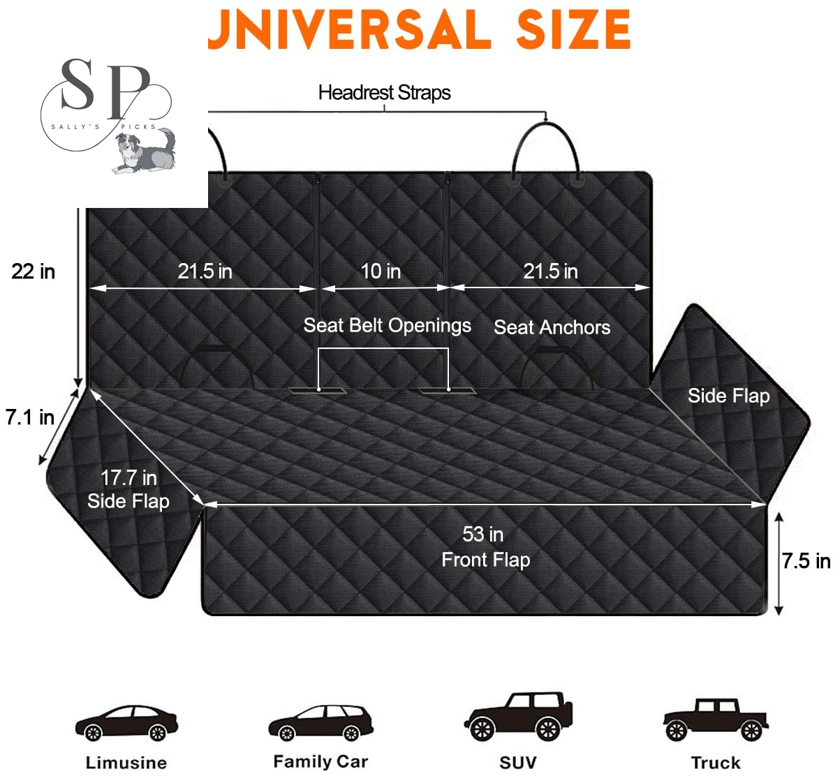 Waterproof Dog Car Seat Cover – Back Seat Protector with Armrest Fit, Non-Slip & Machine Washable, for Cars, Trucks & SUVs – Black