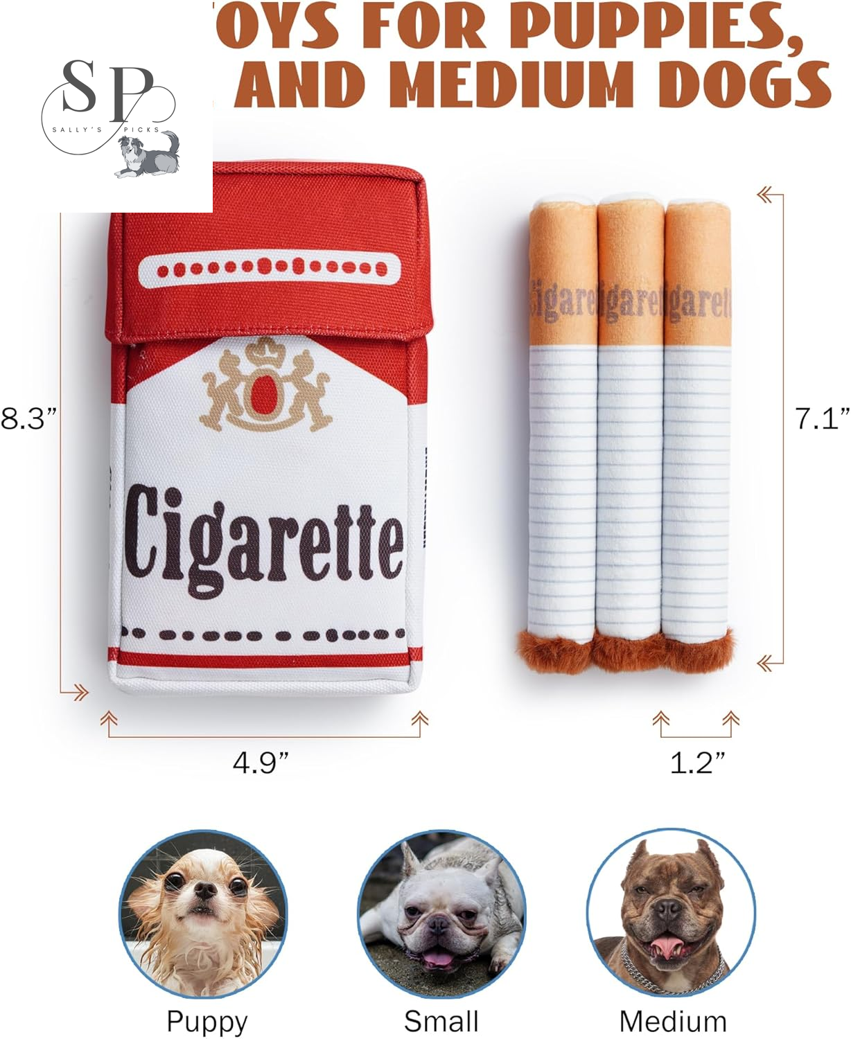 Squeaky Cigarette Dog Toy, Interactive 3-Pack Cigarette Design for Fun Chewing and Play Plush Pet Toy