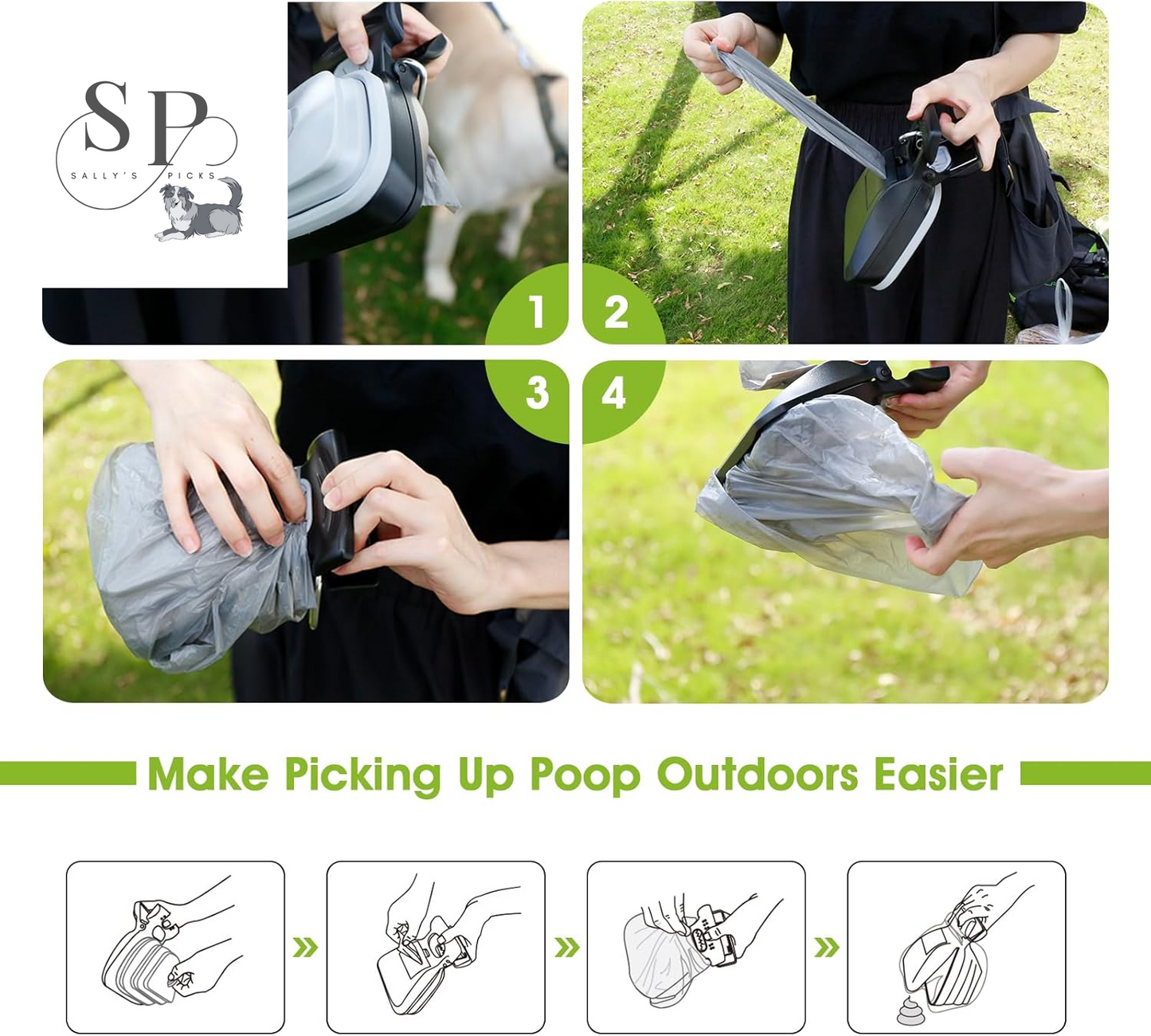 Portable Dog Pooper Scooper with Leash Clip & Waste Bag Bin β Compact Pet Waste Picker for Small & Large Dogs, Lightweight & Durable for Walking, Traveling, Camping