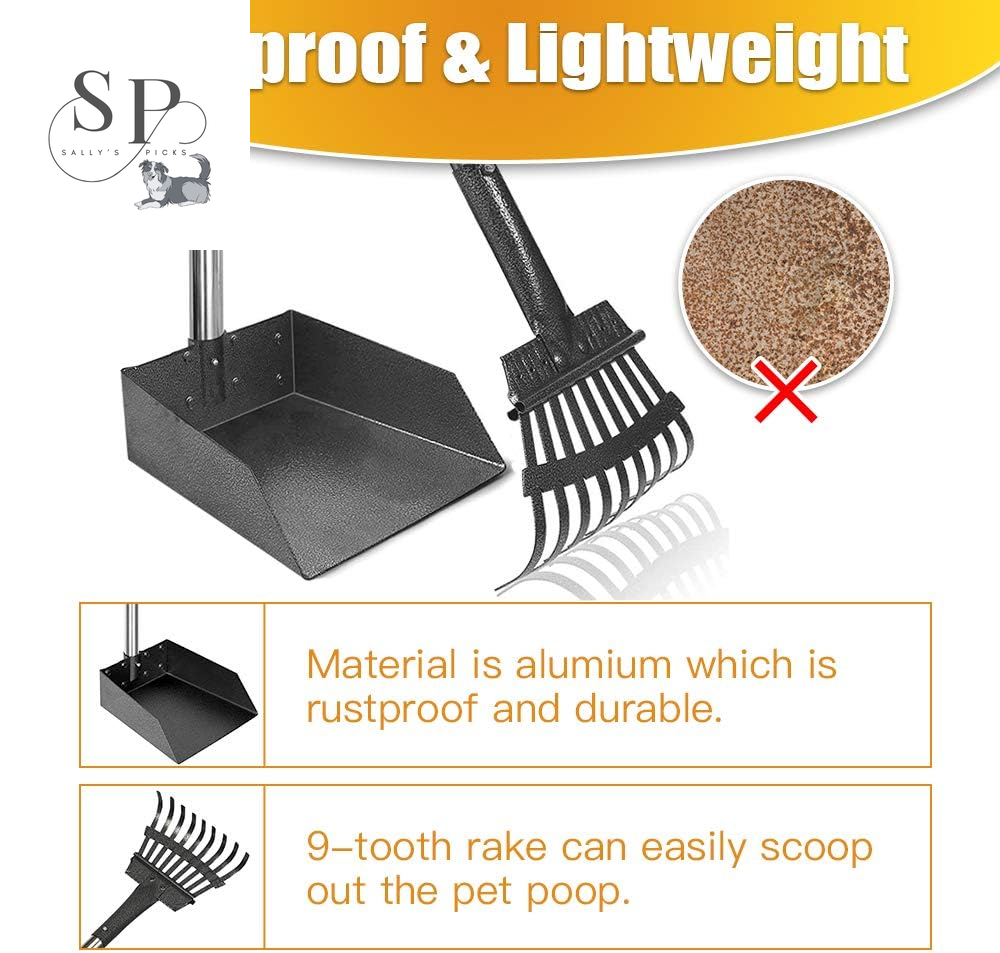 Dog Pooper Scooper with Long Handle β Heavy-Duty Stainless-Steel Tray & Rake Set, 38" No-Bend Design for Small & Medium Dogs, Easy Clean & Rust-Proof for Grass, Dirt, Gravel