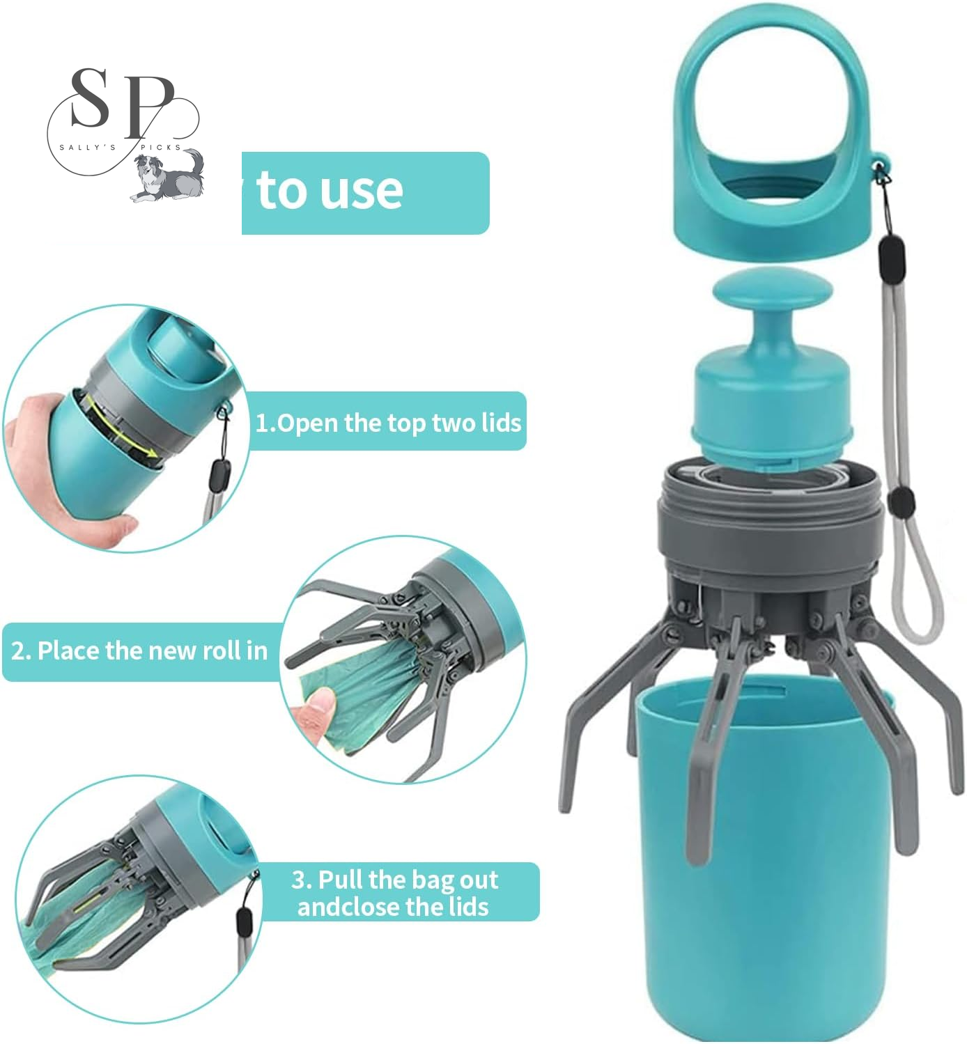 Portable Dog Pooper Scooper β No-Touch Pet Waste Picker with Built-in Bag Dispenser, Leak-Proof Storage Container & 15 Bags, Compact & Easy Carry for Small, Medium, Large Dogs