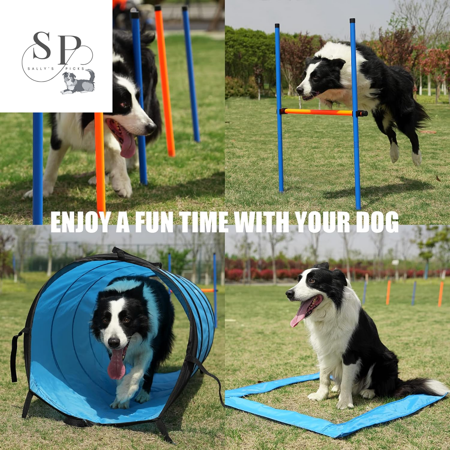 Dog Agility Training Equipment Set – Outdoor Pet Obstacle Course Kit with Tunnel, Adjustable Hurdles, Pause Box, Toys & Carrying Bag – Durable & Easy Setup for Small, Medium & Large Dogs