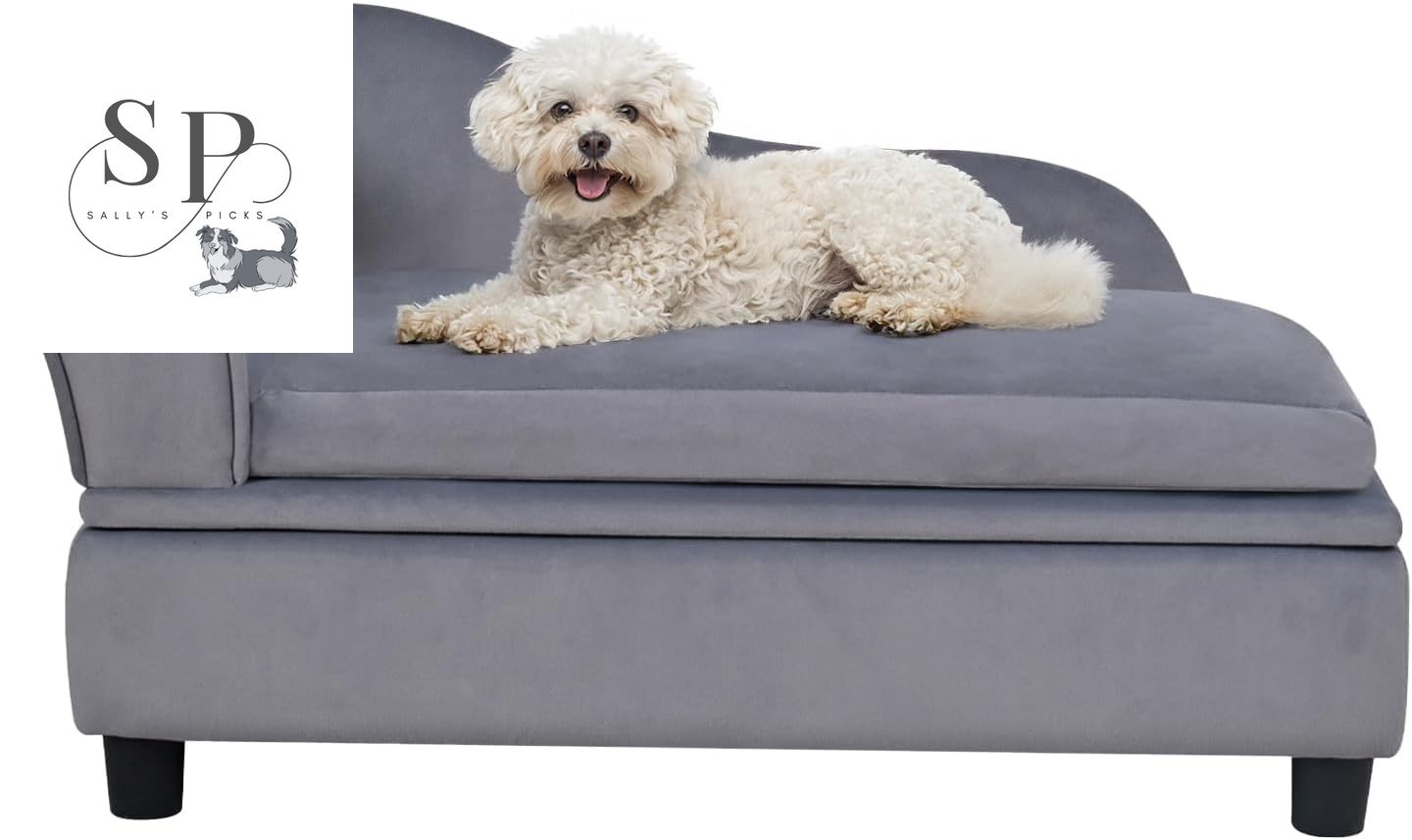30" Pet Sofa with Hidden Storage – Soft Tufted Dog Couch for Small Dogs & Cats up to 30 lbs, Velvet, Modern Raised Bed with Cushion