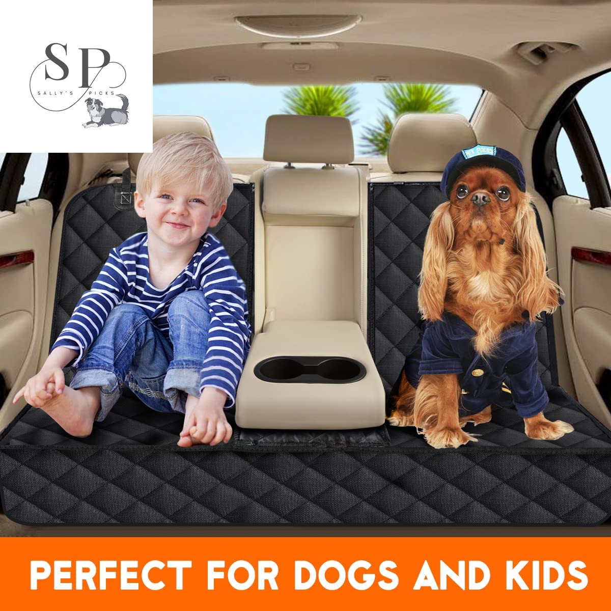 Waterproof Dog Car Seat Cover – Back Seat Protector with Armrest Fit, Non-Slip & Machine Washable, for Cars, Trucks & SUVs – Black