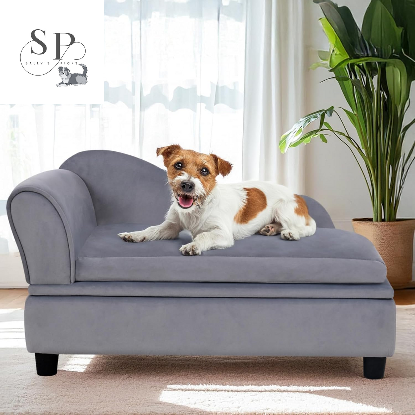 30" Pet Sofa with Hidden Storage – Soft Tufted Dog Couch for Small Dogs & Cats up to 30 lbs, Velvet, Modern Raised Bed with Cushion