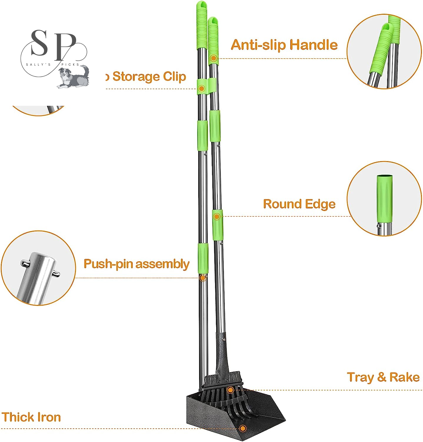Dog Pooper Scooper with Long Handle β Heavy-Duty Stainless-Steel Tray & Rake Set, 38" No-Bend Design for Small & Medium Dogs, Easy Clean & Rust-Proof for Grass, Dirt, Gravel