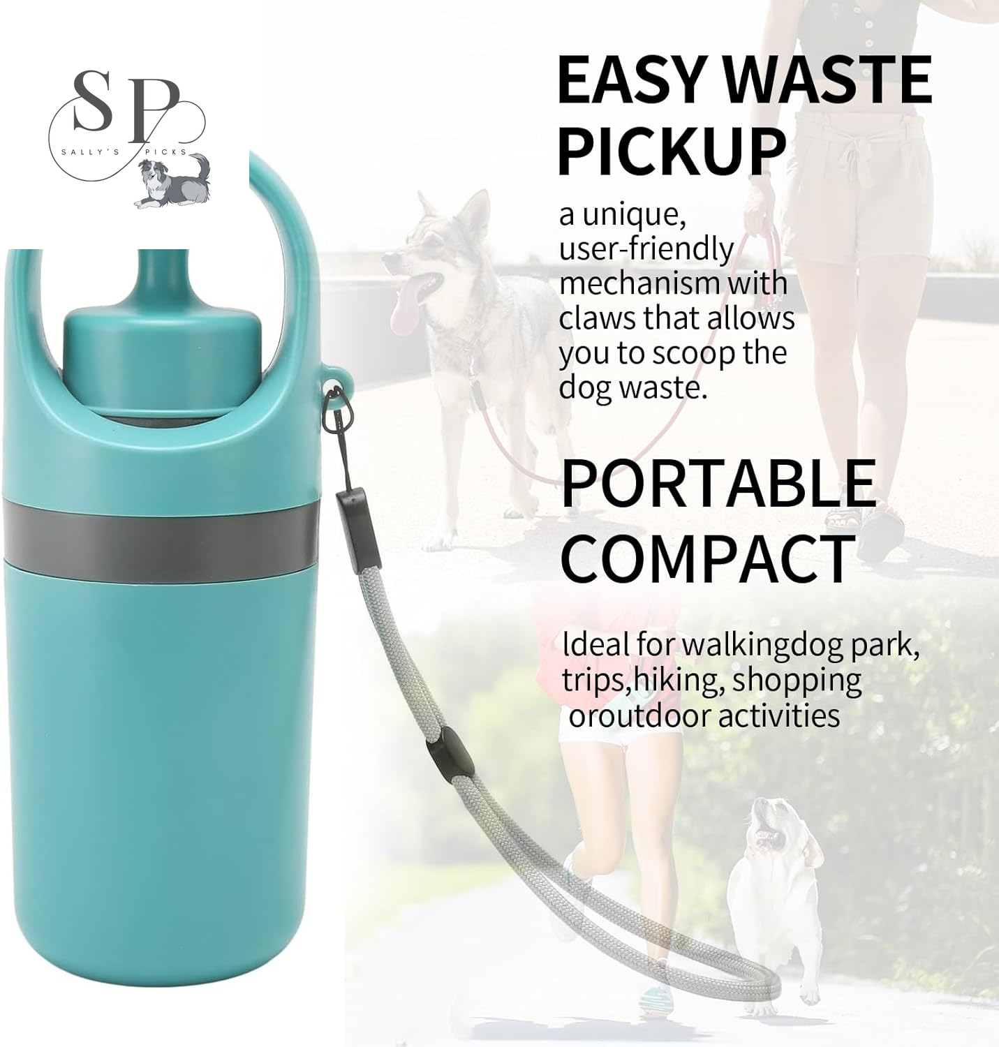 Portable Dog Pooper Scooper β No-Touch Pet Waste Picker with Built-in Bag Dispenser, Leak-Proof Storage Container & 15 Bags, Compact & Easy Carry for Small, Medium, Large Dogs