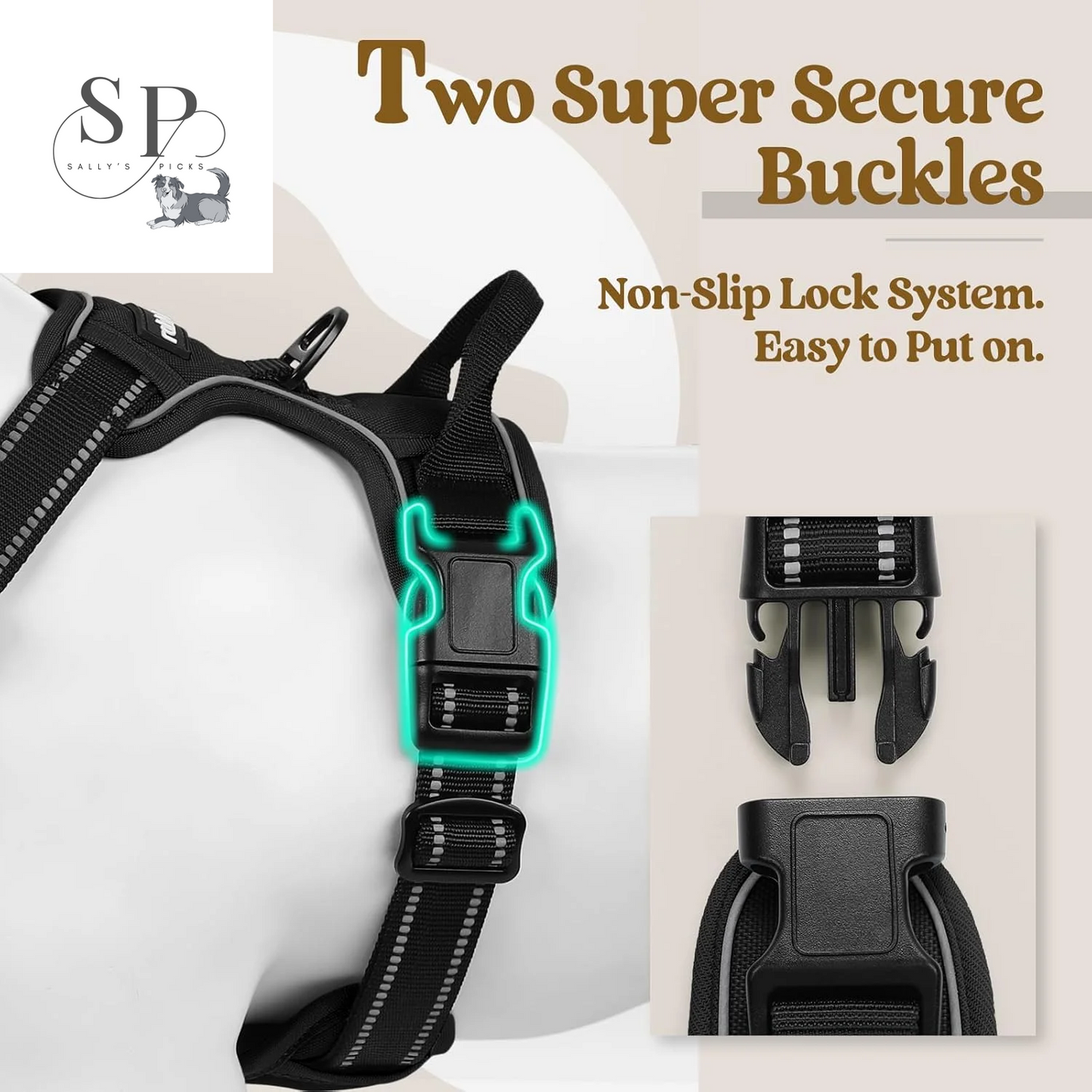No-Pull Dog Harness for Large Dogs – Adjustable Reflective Pet Vest with 2 Leash Clips & Handle – Soft Padded Oxford Harness for Outdoor Walks, Black