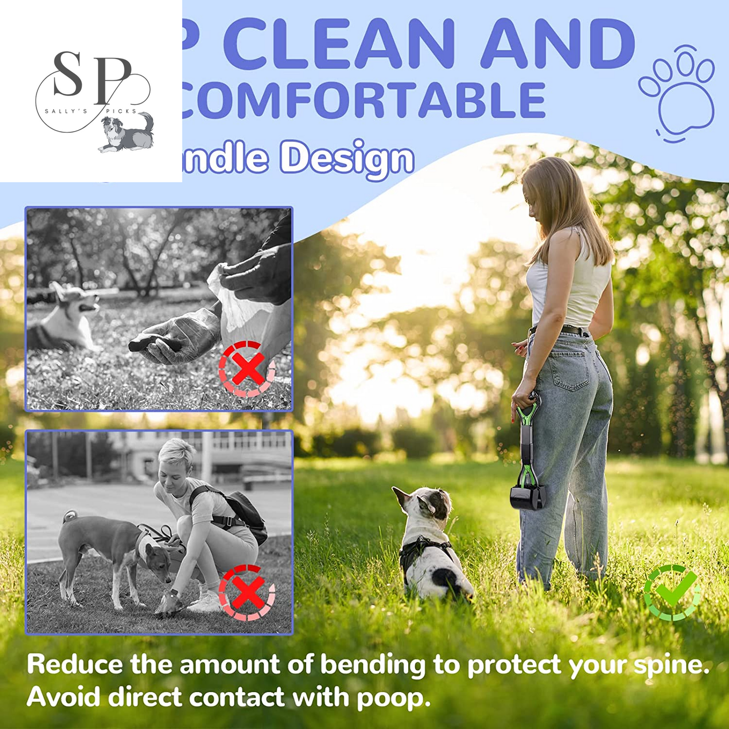 Pooper Scooper for Dogs β 17.7" Long Handle, One-Handed Pet Waste Picker, Portable & Foldable Poop Scoop for Grass, Dirt, Gravel (Green)