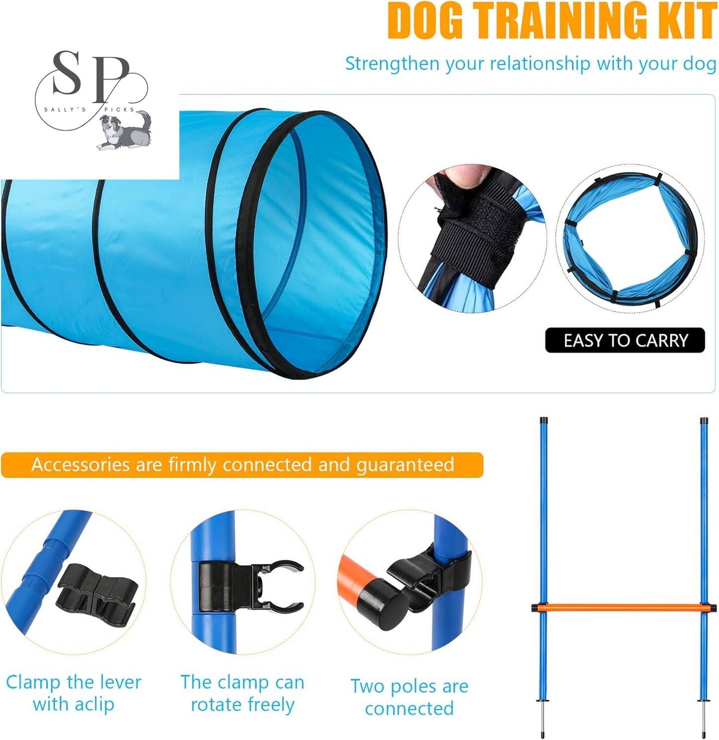 Dog Agility Training Equipment Set – Outdoor Pet Obstacle Course Kit with Tunnel, Adjustable Hurdles, Pause Box, Toys & Carrying Bag – Durable & Easy Setup for Small, Medium & Large Dogs