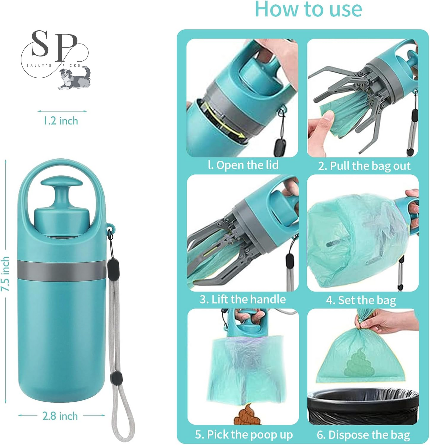 Portable Dog Pooper Scooper β No-Touch Pet Waste Picker with Built-in Bag Dispenser, Leak-Proof Storage Container & 15 Bags, Compact & Easy Carry for Small, Medium, Large Dogs
